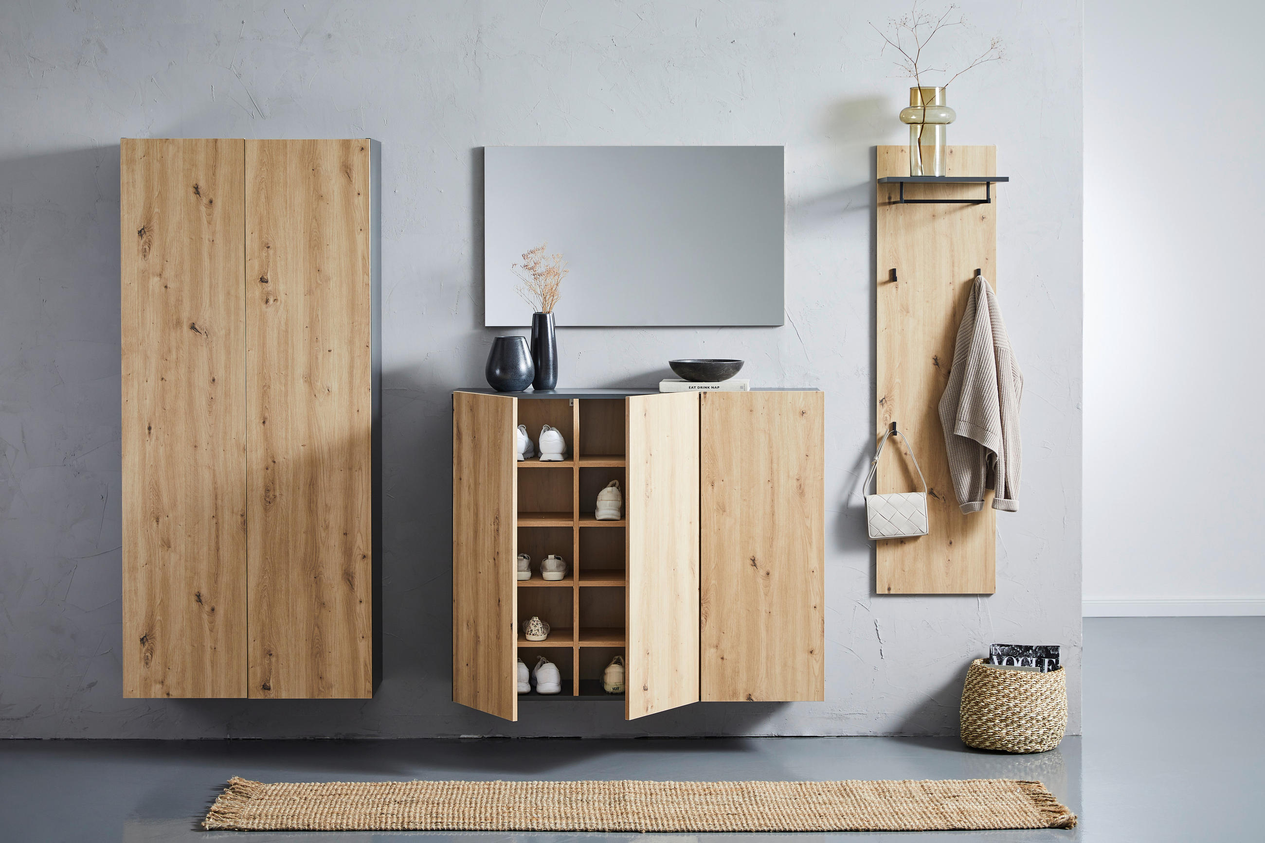 HÄNGESCHUHSCHRANK Anthrazit, Eiche Artisan - Anthrazit/Eiche Artisan, Design, Holzwerkstoff (120/100/34cm) - Hom`in