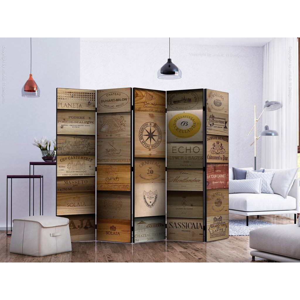 Thumbnail - artgeist Paravent, Braun, Beige, Holz, Kunststoff, Textil, Kiefer, massiv, Holzoptik, 225x172x3 cm, Motiv auf Vorder- un...