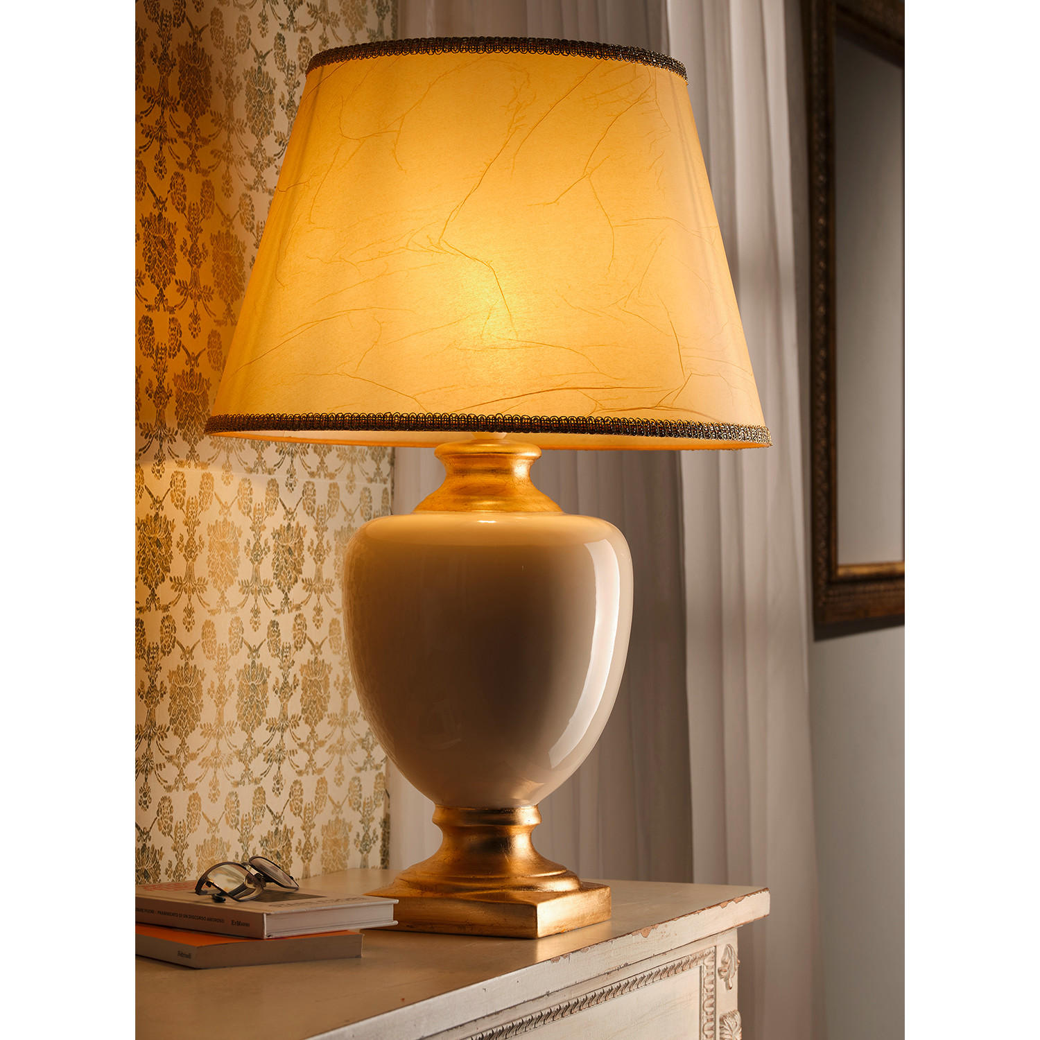TISCHLEUCHTE 45/45/75 cm   - Hellbraun/Goldfarben, KONVENTIONELL, Keramik/Textil (45/45/75cm)