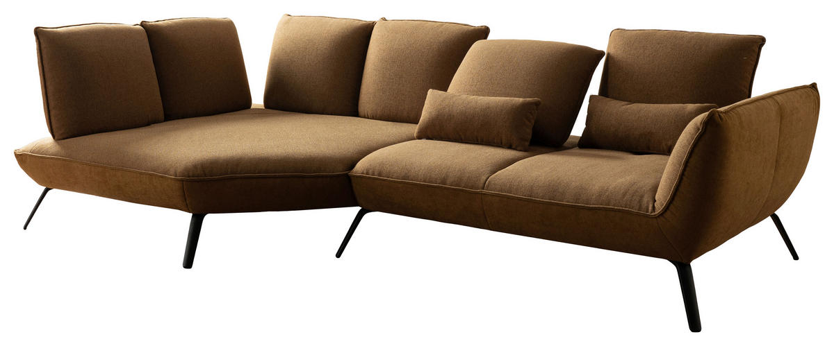 ECKSOFA Braun Flachgewebe Nierenkissen, Rücken echt  - Schwarz/Braun, Design, Textil/Metall (169/320cm) - Moderano