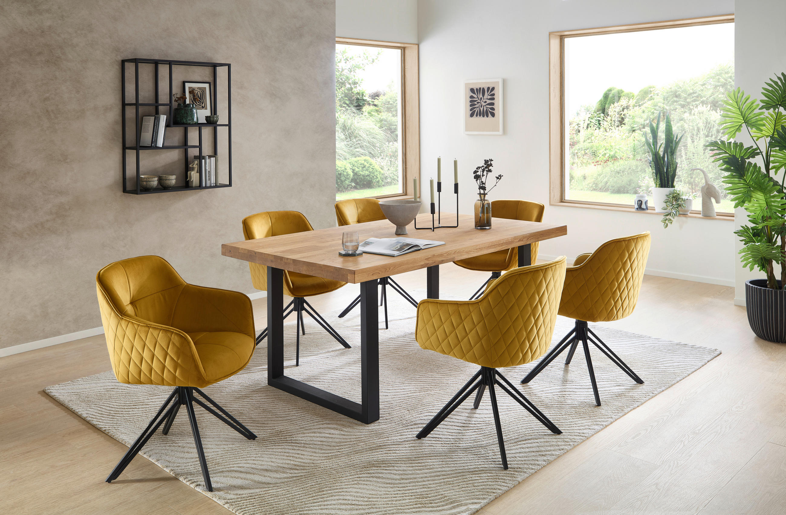 ESSTISCH in Holz, Metall 180/100/76 cm  - Eichefarben/Schwarz, MODERN, Holz/Metall (180/100/76cm) - Livetastic