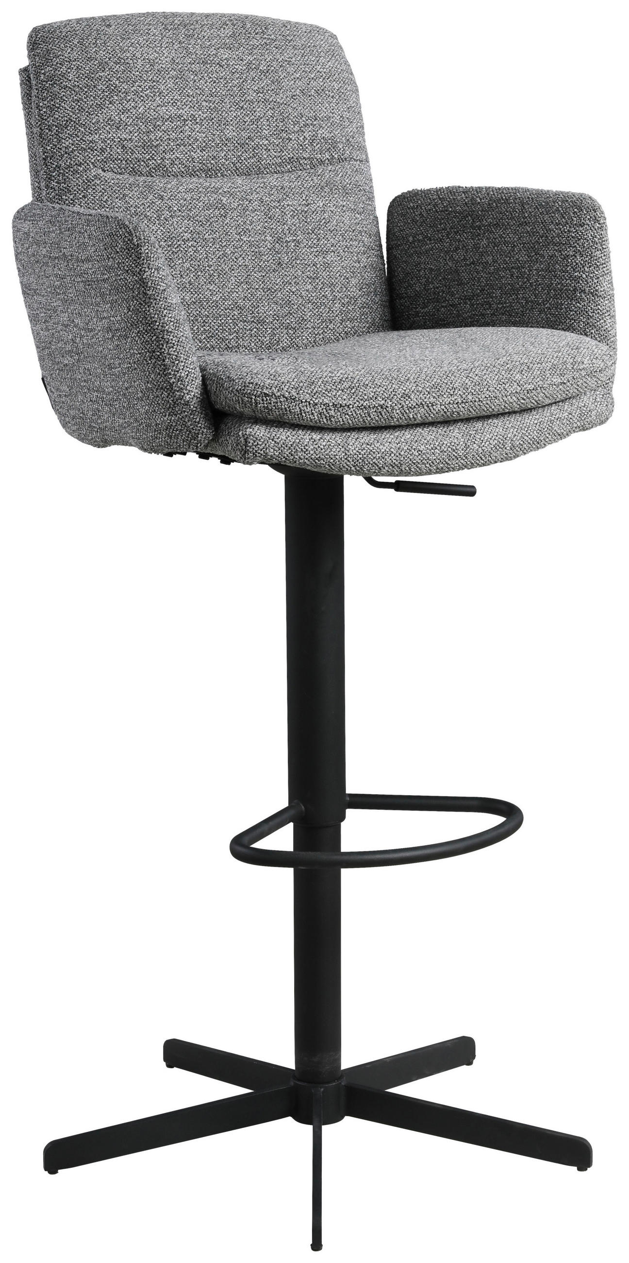 BARHOCKER Webstoff Grau Eisen Sitzfläche 360° drehbar  - Schwarz/Grau, Design, Textil/Metall (55/92-117/54cm) - Novel
