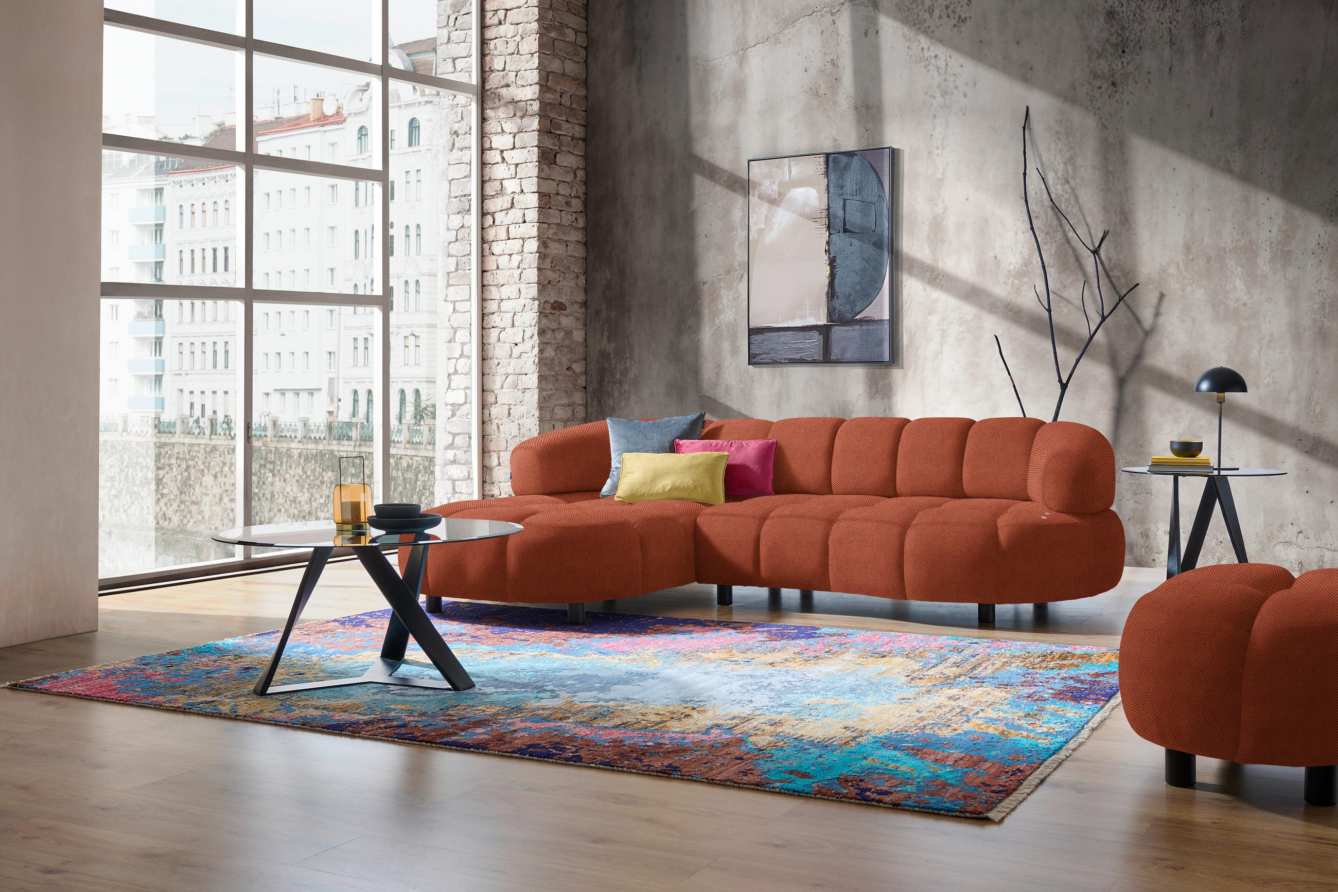 ECKSOFA in Webstoff Rostfarben  - Rostfarben/Schwarz, Design, Holz/Textil (183/284cm) - Welnova