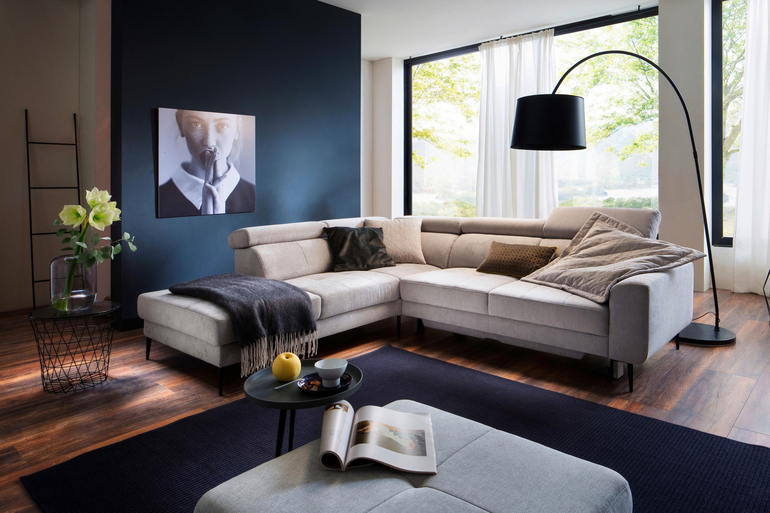 ECKSOFA Grau Velours  - Schwarz/Grau, Design, Textil/Metall (236/262cm) - Hom`in