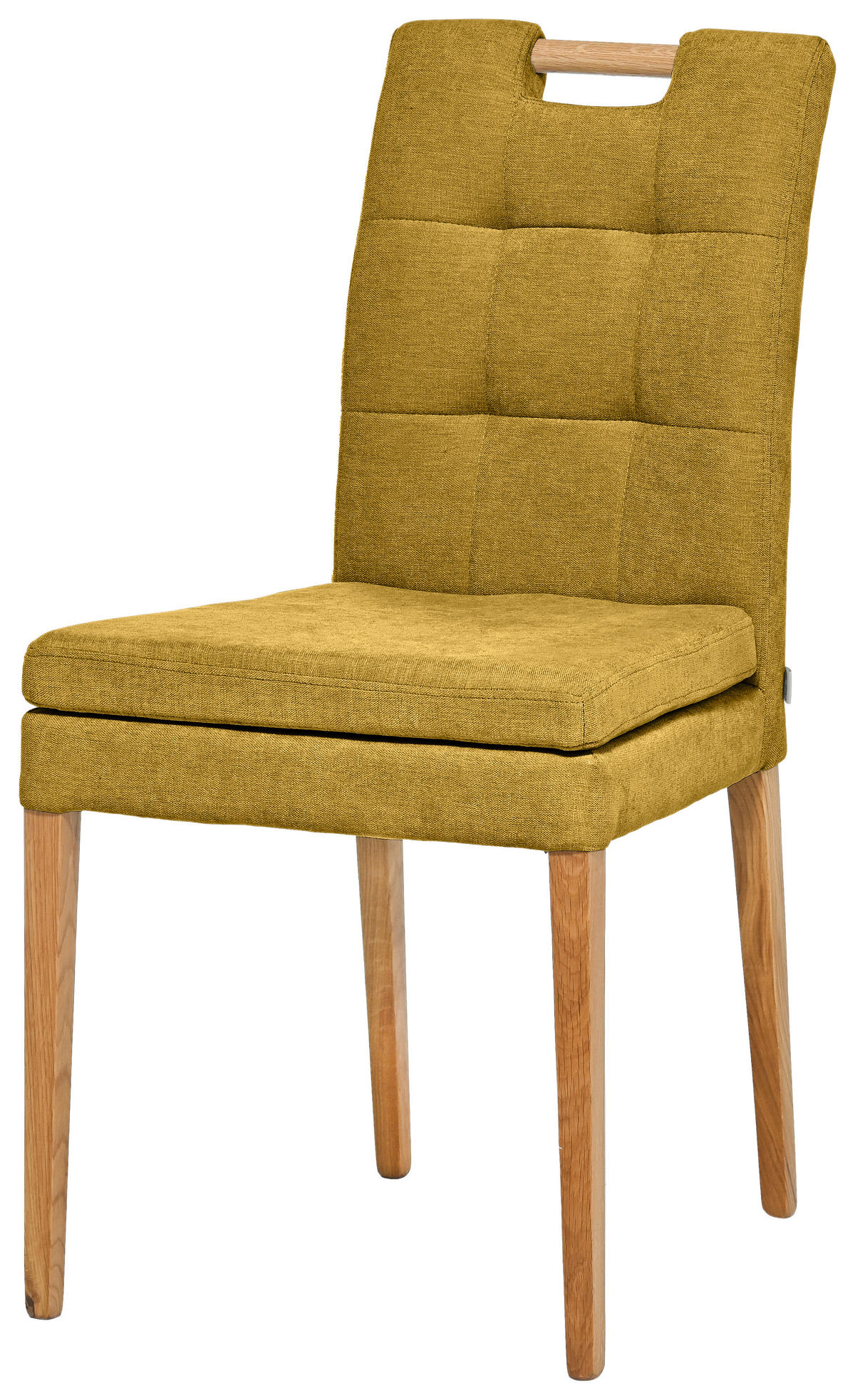 STUHL Webstoff Gelb, Eichefarben Eiche massiv  - Eichefarben/Gelb, KONVENTIONELL, Holz/Textil (47/91,5/59cm) - Celina Home