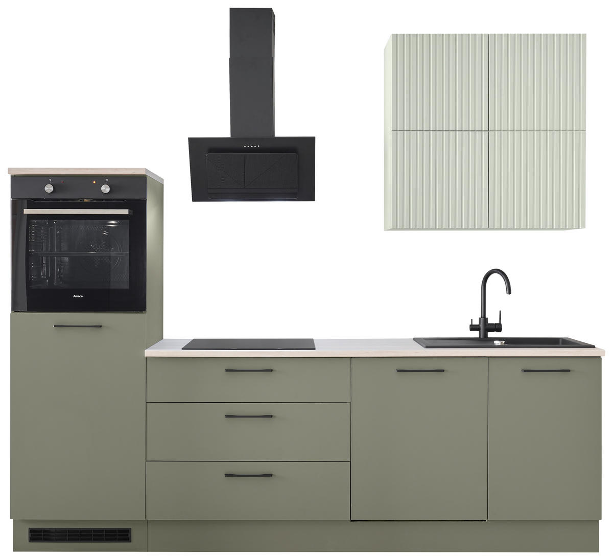 KÜCHENBLOCK 260 cm   in Grün, Mintgrün  - Beige/Schwarz, Design, Holzwerkstoff/Metall (260cm) - MID.YOU