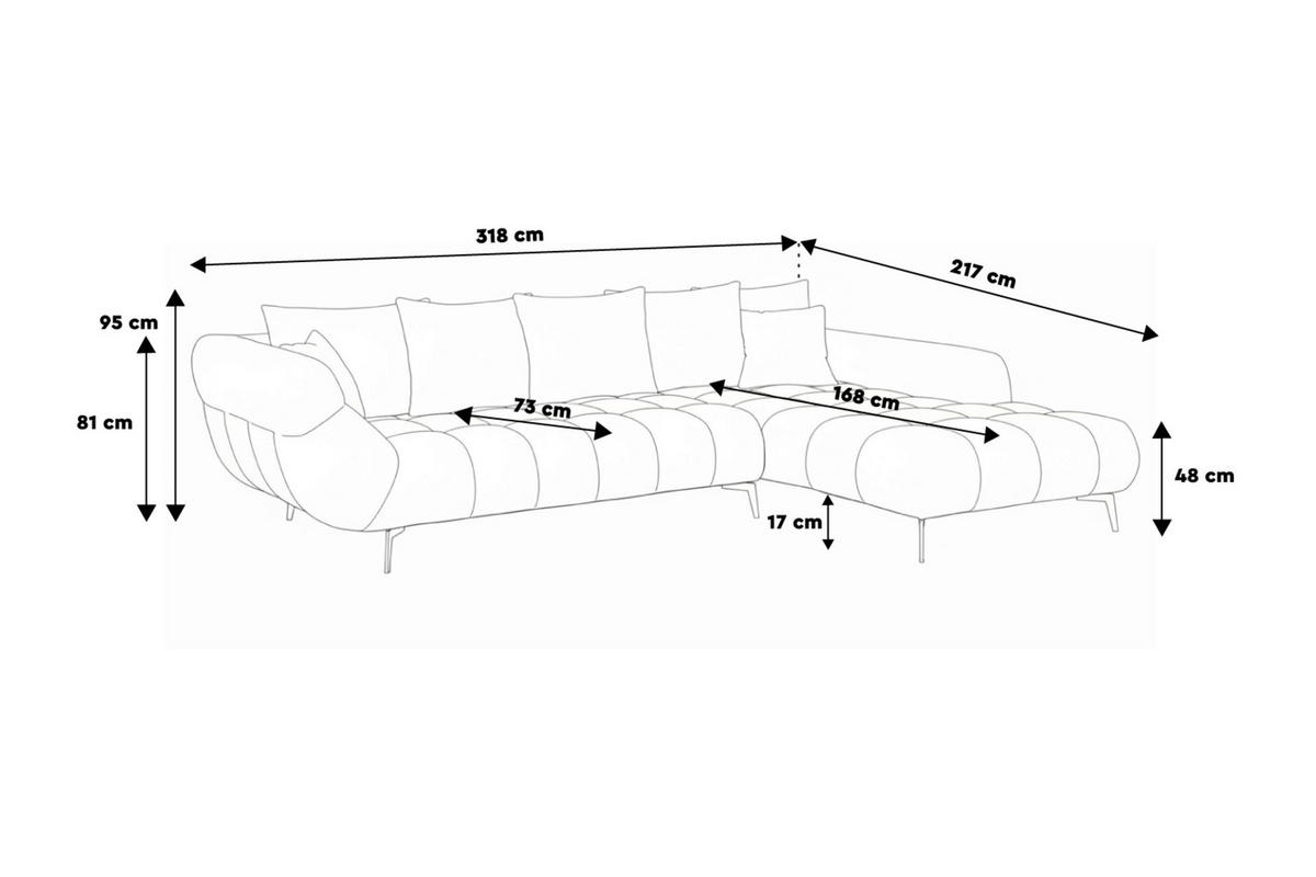 ECKSOFA Elfenbein Bouclé Zierkissen, Rückenkissen, Rücken echt  - Elfenbein/Schwarz, MODERN, Textil/Metall (217/318cm) - Carryhome