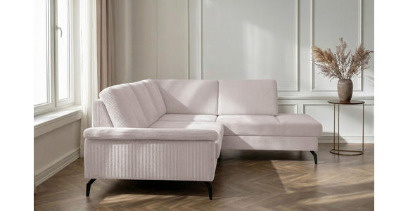 ECKSOFA inkl. Funktionen Creme Velours Bettkasten, Sitzvorzug  - Creme/Schwarz, KONVENTIONELL, Textil/Metall (253/206cm) - Venda