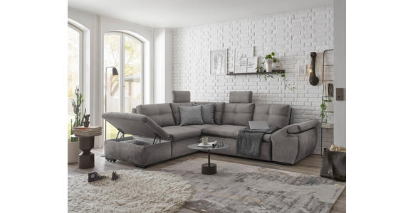 ECKSOFA in Mikrovelours Hellgrau - Hellgrau/Schwarz, KONVENTIONELL, Kunststoff/Textil (217/265cm) - Carryhome