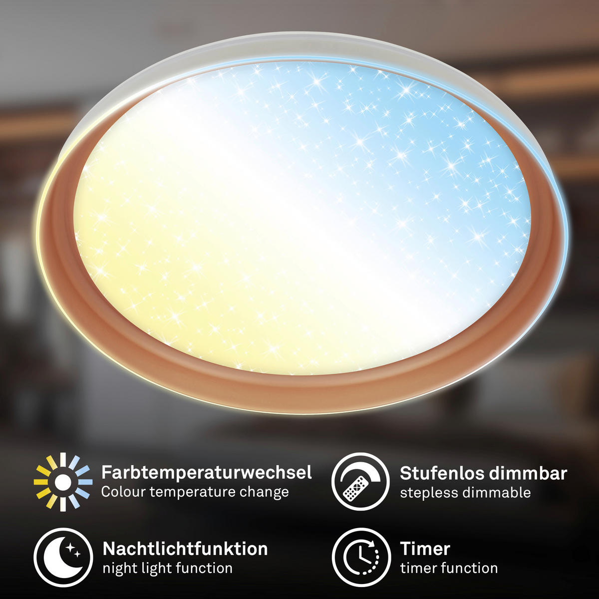 LED MENNYEZETI LÁMPA - világosszürke/cappuccino, Basics, műanyag (51/7,5cm)