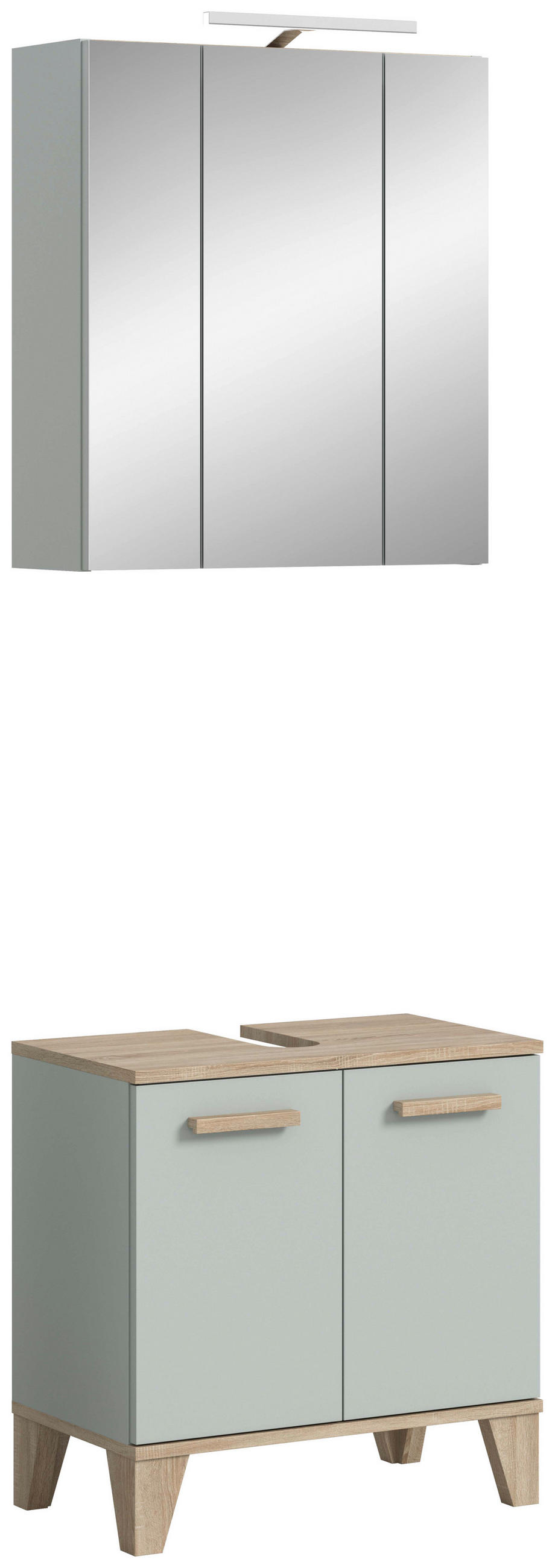 BADEZIMMER 3-teilig 60 cm - Eiche San Remo/Graugrün, Modern, Holzwerkstoff/Kunststoff (60cm) - MID.YOU