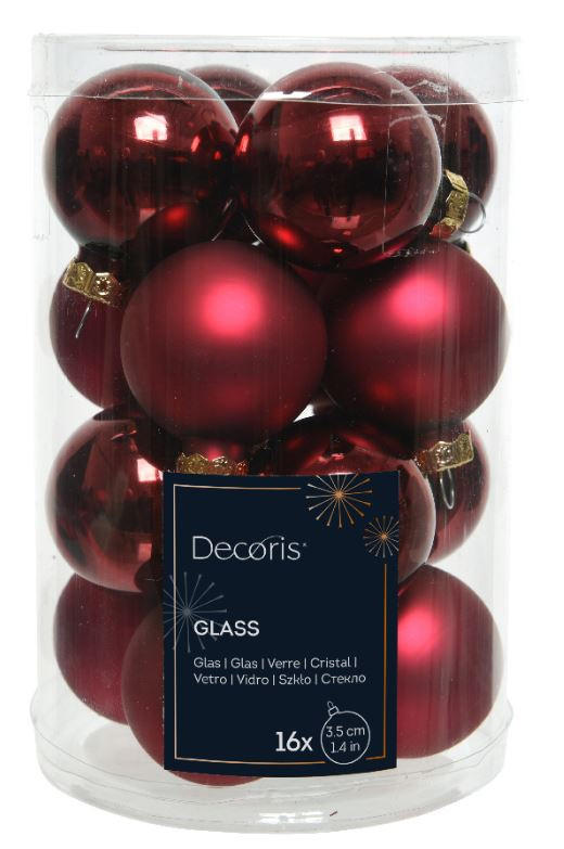 CHRISTBAUMKUGEL-SET 3,5 cm 16-teilig  - Dunkelrot, KONVENTIONELL, Glas (3,5cm)