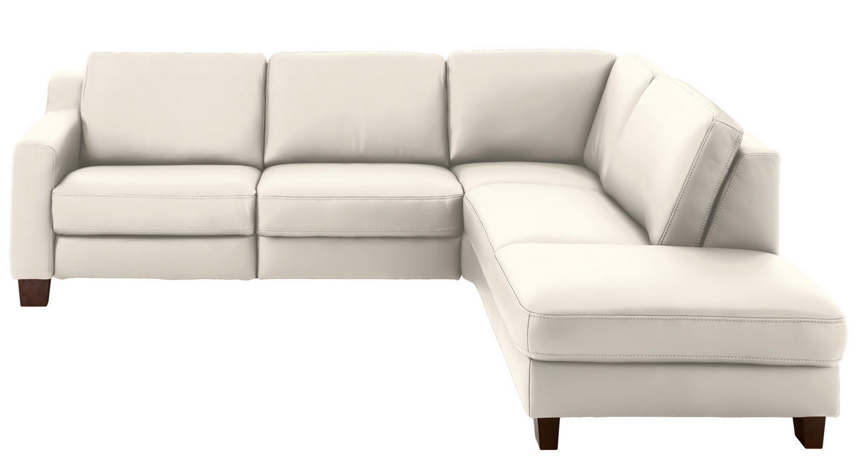 ECKSOFA in Echtleder Creme  - Eichefarben/Creme, Design, Leder/Holz (259/235cm) - Valdera