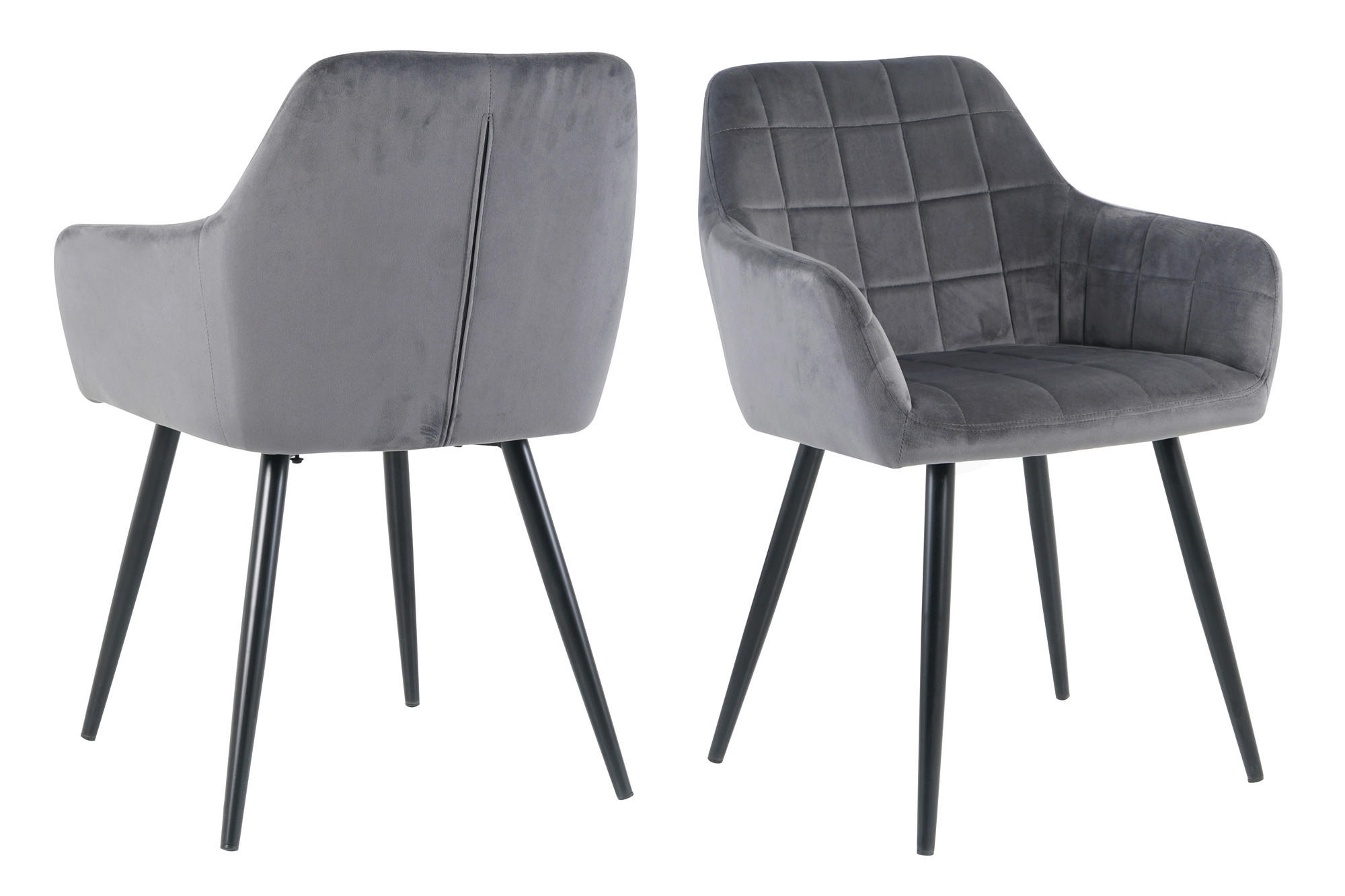 STOL MED ARMSTÖD SET 2 styck sammet  - svart/antracit, Design, metall/textil (59/83/62cm) - Livetastic