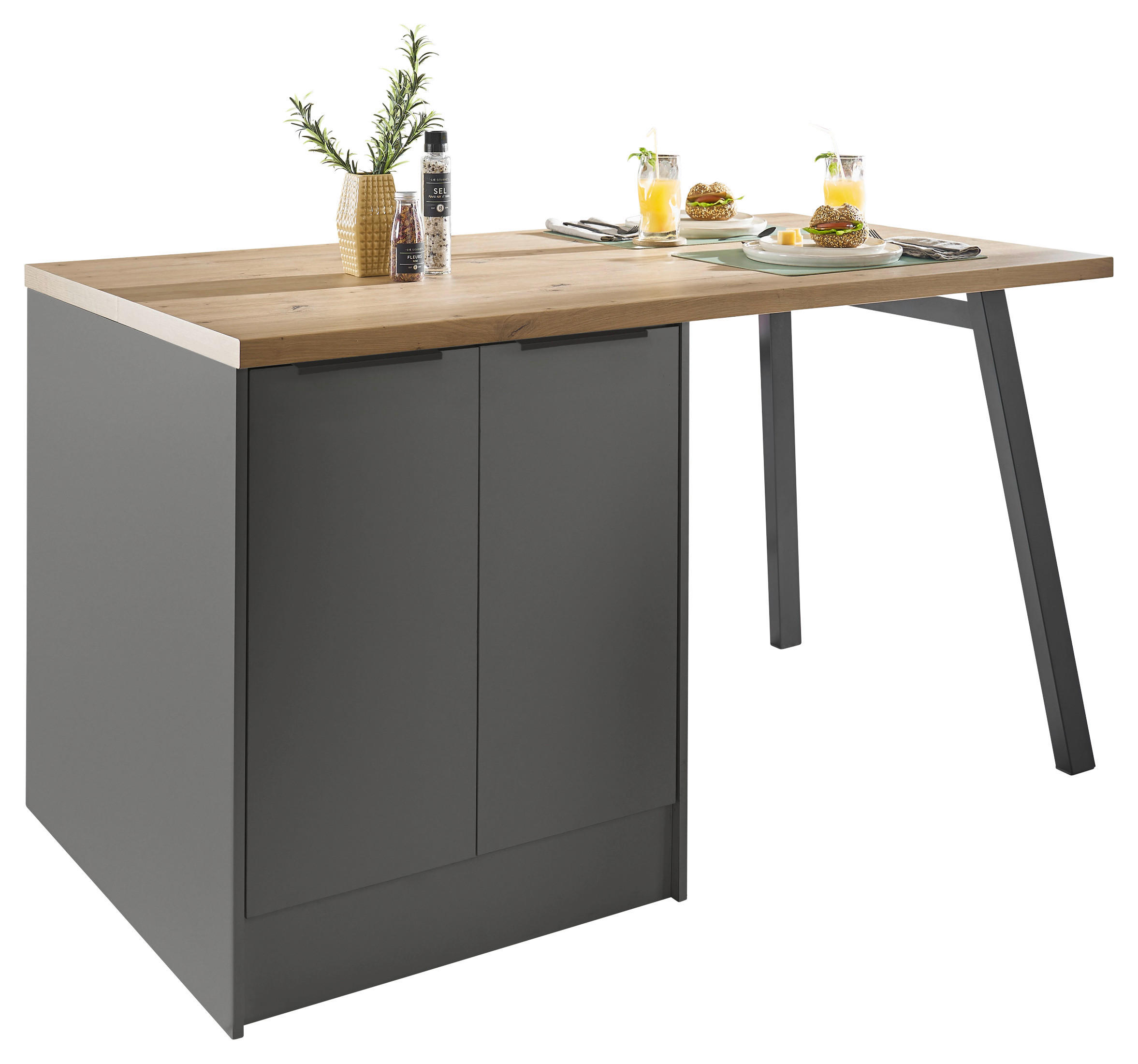 KÜCHENINSEL 150/91/90 cm  in Graphitfarben  - Schwarz/Graphitfarben, Basics, Holzwerkstoff/Metall (150/91/90cm) - Carryhome
