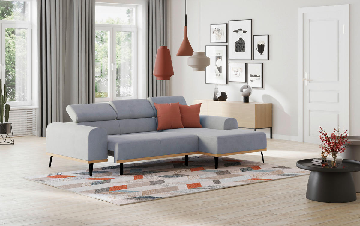 ECKSOFA Hellgrau Mikrofaser  - Hellgrau/Schwarz, KONVENTIONELL, Textil/Metall (244/157cm) - Cotta