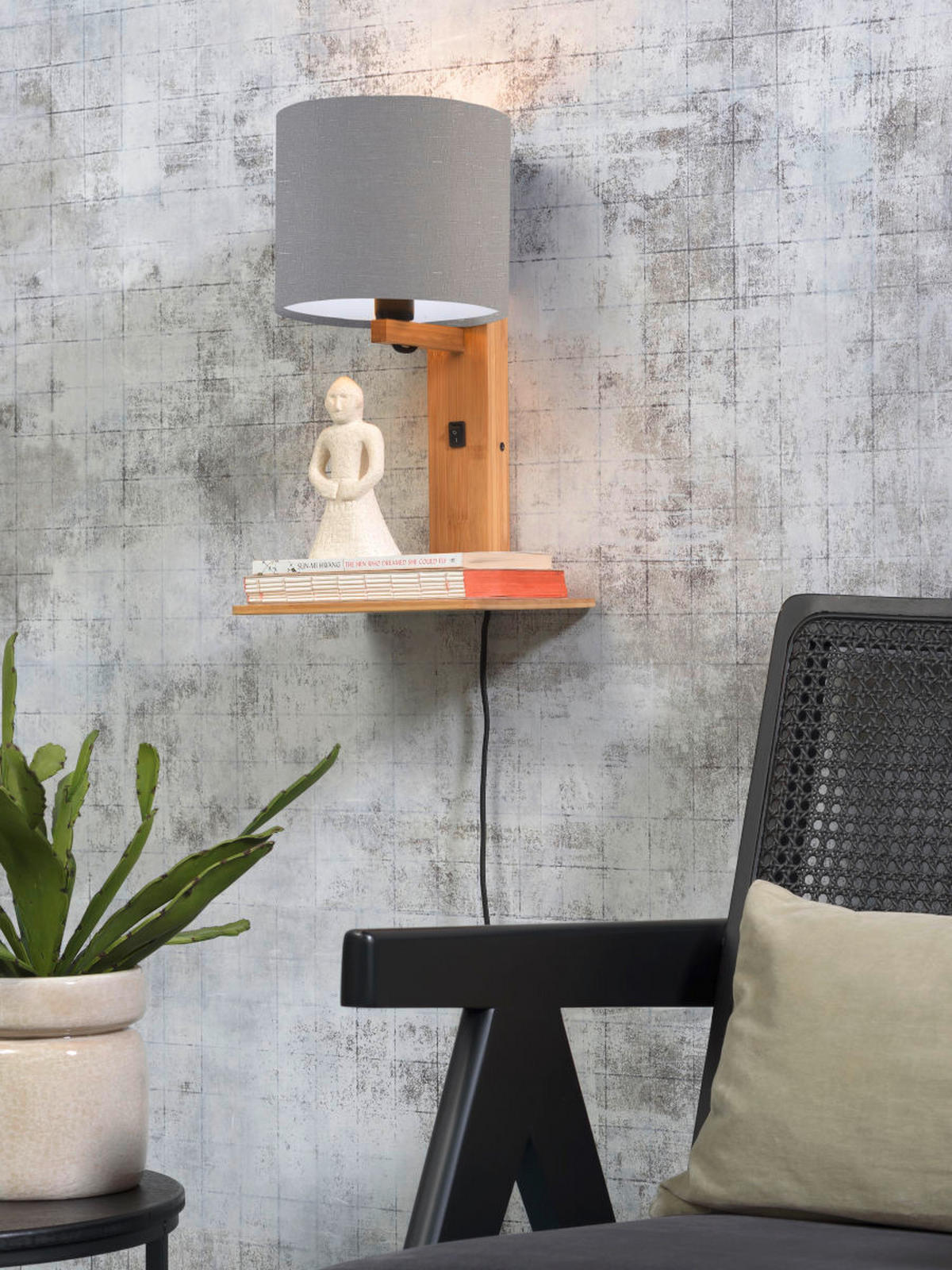 WANDLEUCHTE GOOD&MOJO  19/24/36 cm  - Hellgrau/Naturfarben, Trend, Holz/Textil (19/24/36cm) - Good & Mojo