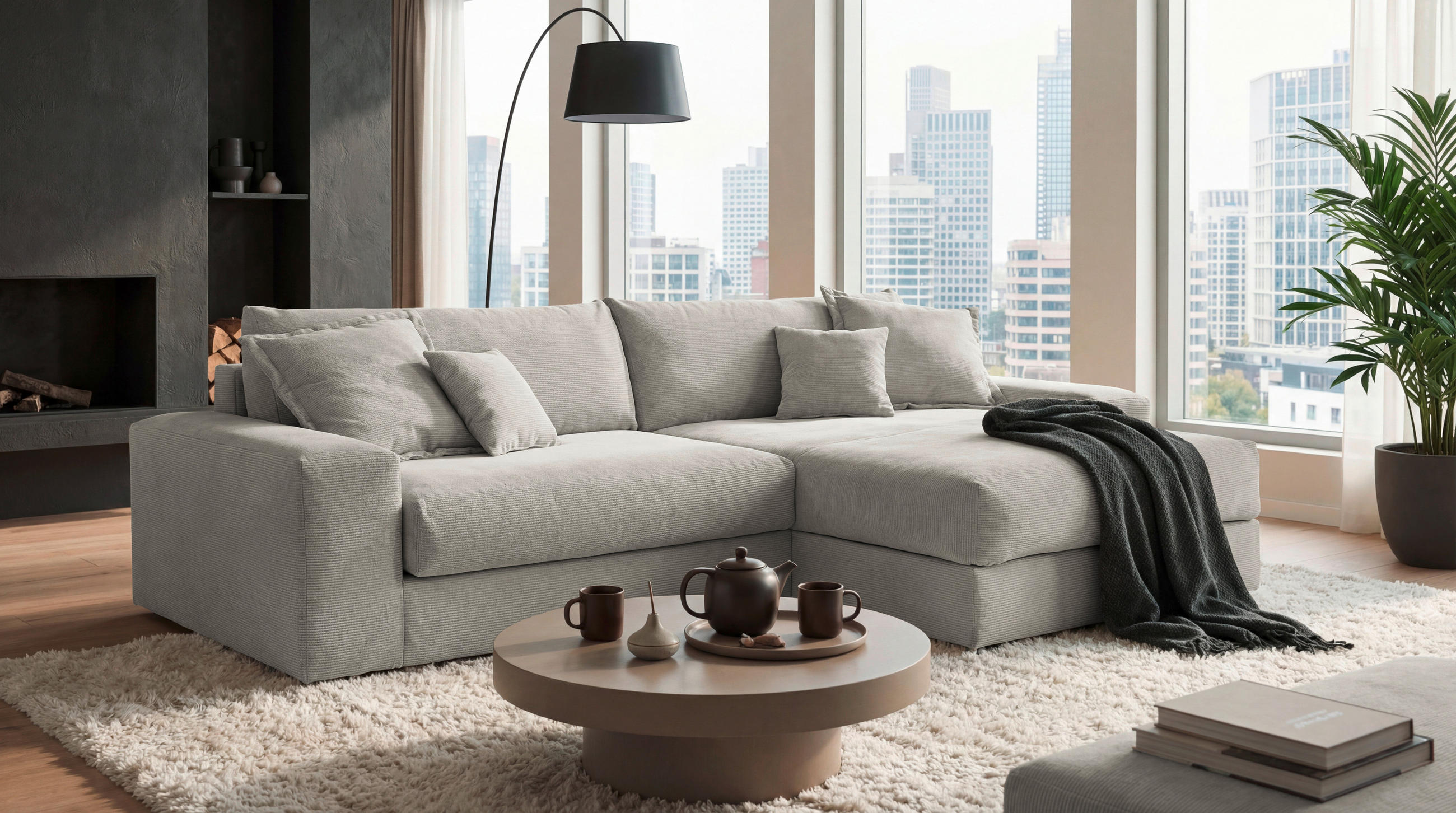 ECKSCHLAFSOFA  KAMIL Beige Cord  - Beige/Schwarz, MODERN, Kunststoff/Textil (180/297cm) - Livetastic