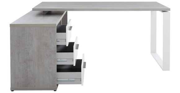 ECKSCHREIBTISCH 140/170/75 cm in Grau, Weiß Hochglanz - Edelstahlfarben/Weiß Hochglanz, Design, Holzwerkstoff/Metall (140/170/75cm) - Carryhome