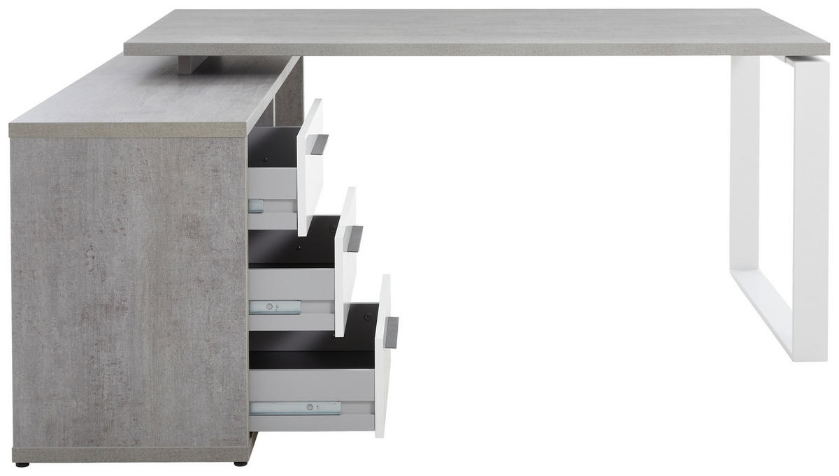 ROHOVÝ PÍSACÍ STÔL, sivá, biela s vysokým leskom, 140/170/75 cm - sivá/biela, Design, kov/kompozitné drevo (140/170/75cm) - Carryhome