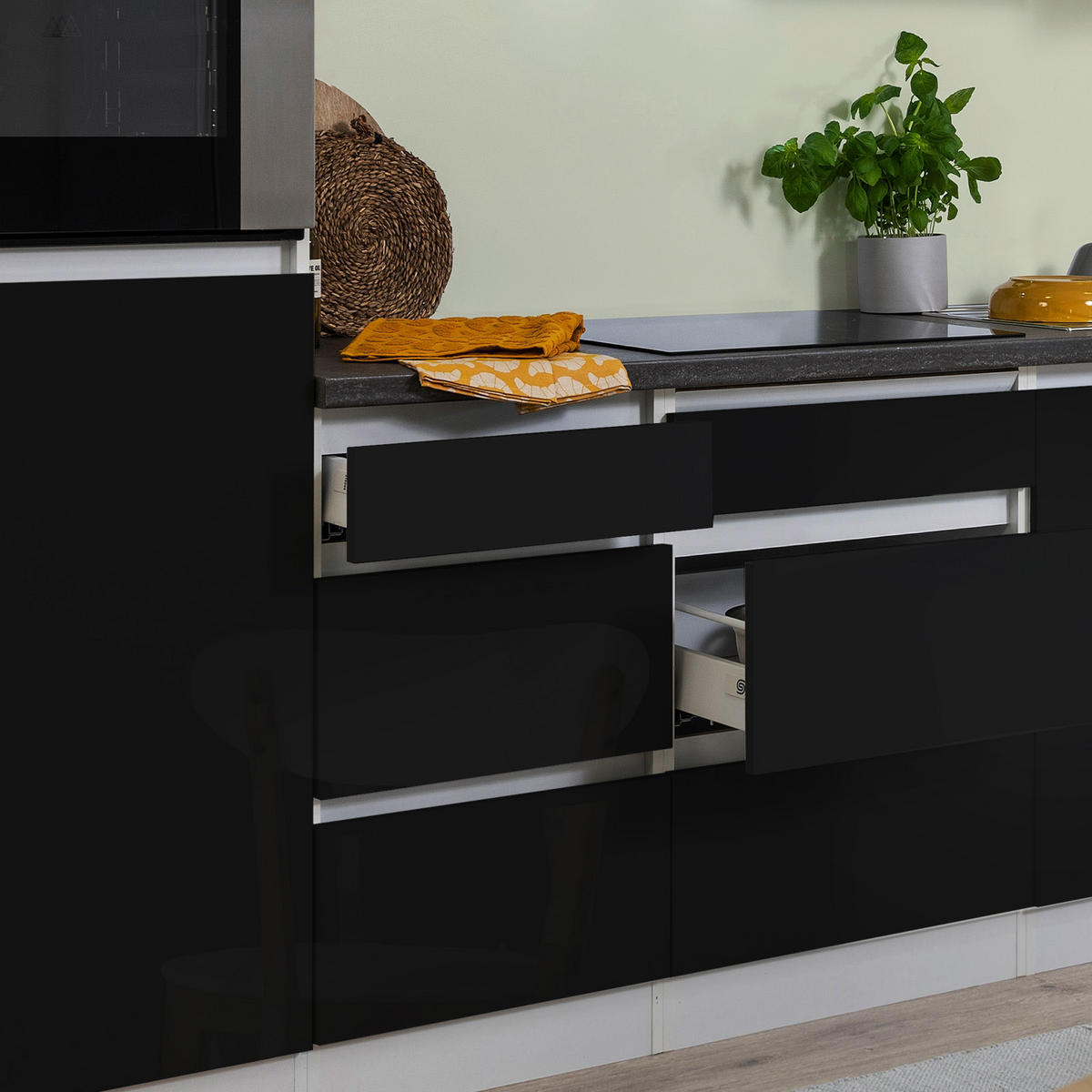 KÜCHENBLOCK 270 cm   in Schwarz  - Weiss/Schwarz, Modern, Holzwerkstoff (270cm) - Respekta