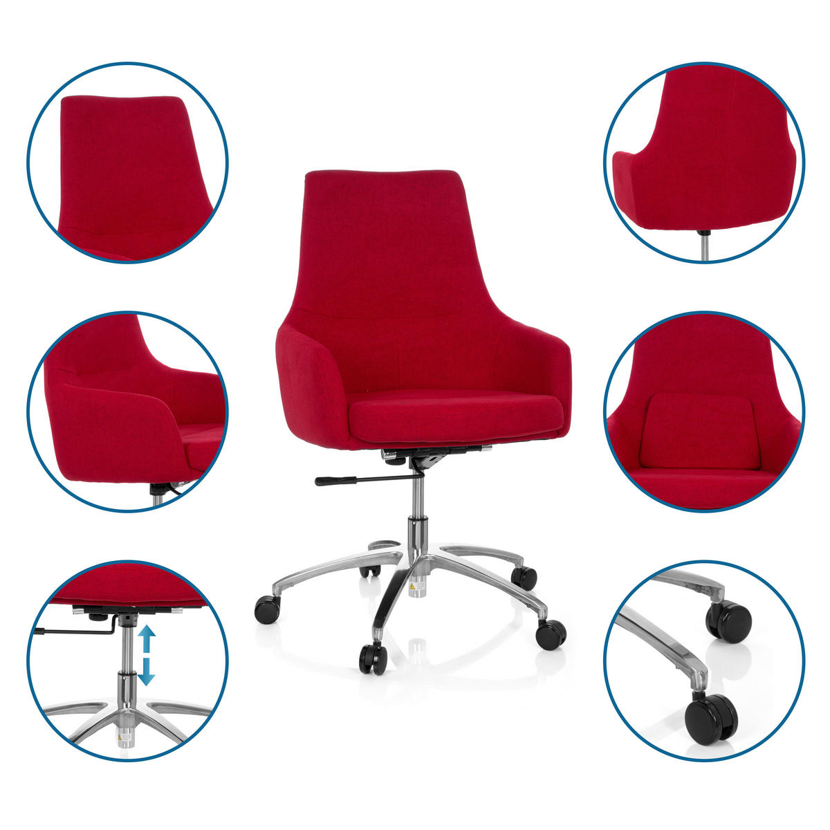 DREHSTUHL Flachgewebe Rot  - Silberfarben/Rot, Basics, Kunststoff/Textil (65/97/60cm) - MID.YOU