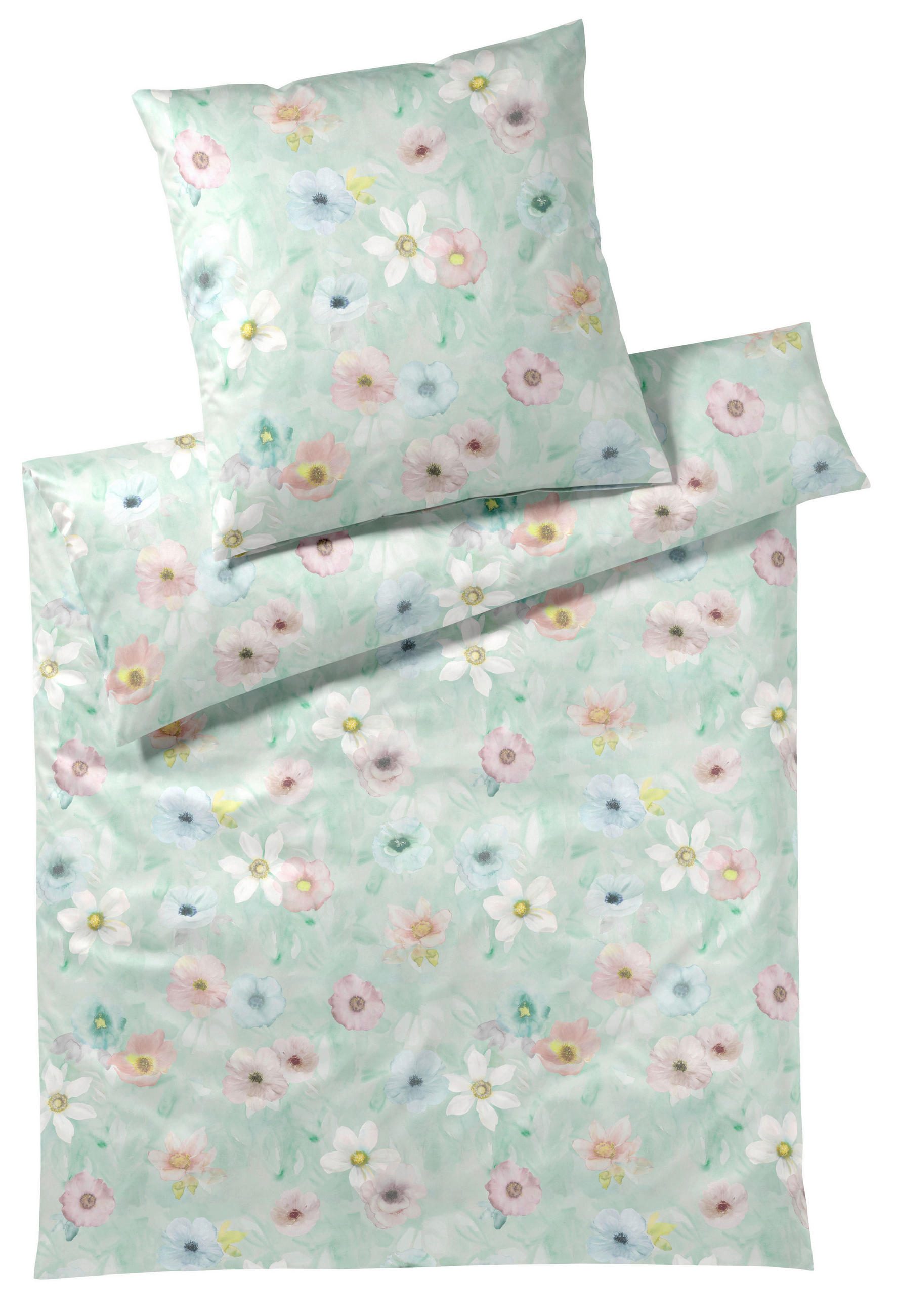 BETTWÄSCHESET Batist 160/210 cm  100 cm/65 cm  - Salbeigrün, Basics, Textil (160/210cm) - Elegante