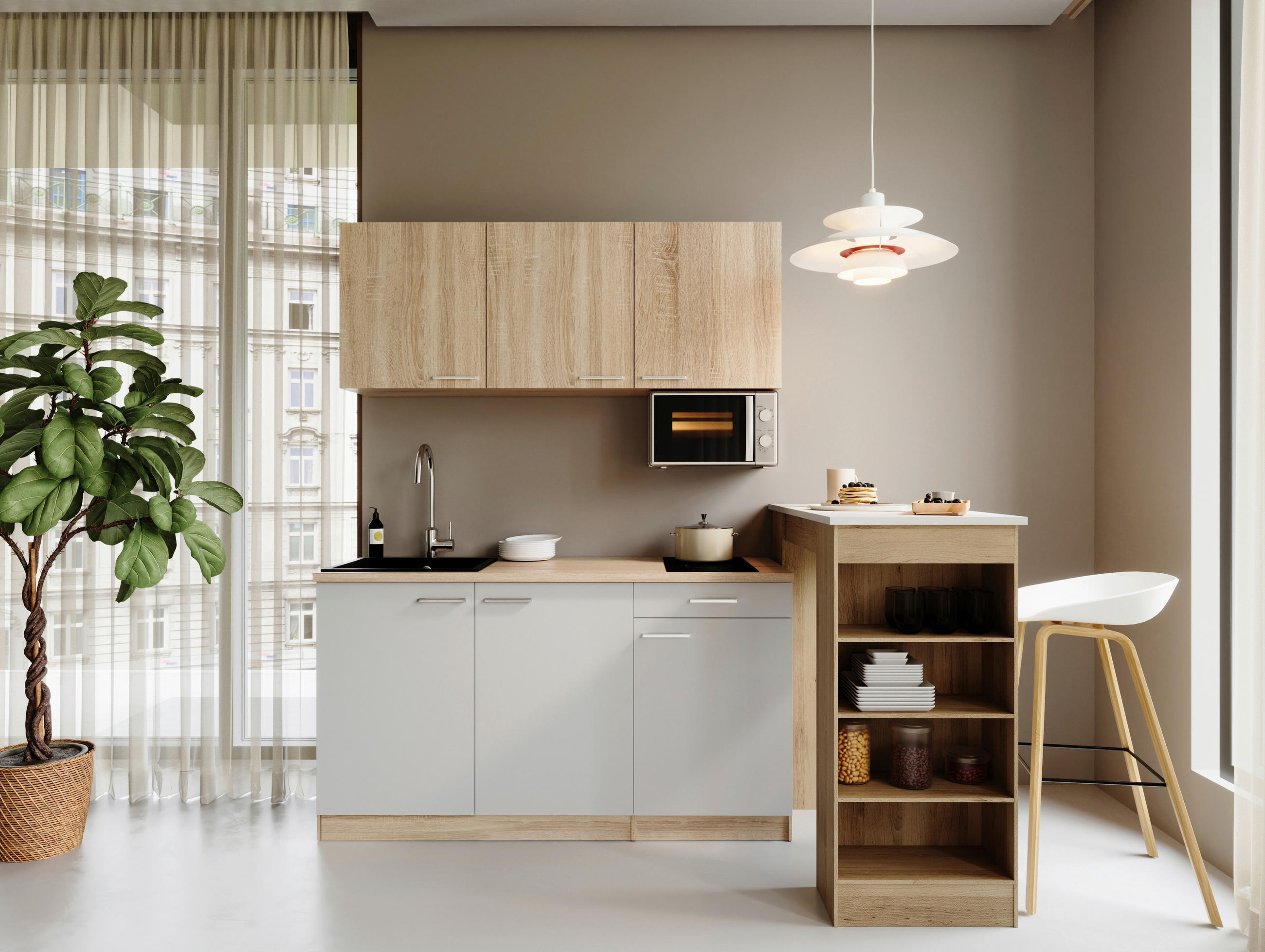 MINI KUHINJA  bijela  - bijela/boje hrasta, Design, drvni materijal/plastika (150cm) - Respekta