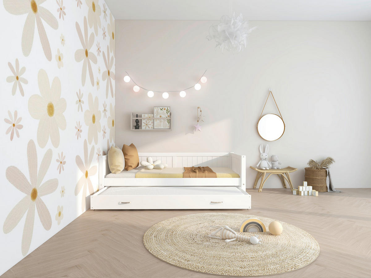 AUSZIEHBETT 90/200 cm,  in Weiß, Rollrost für Zusatzbett, Rollrost für Hauptbett  - Weiß, MODERN, Holz (90/200cm) - Chameo
