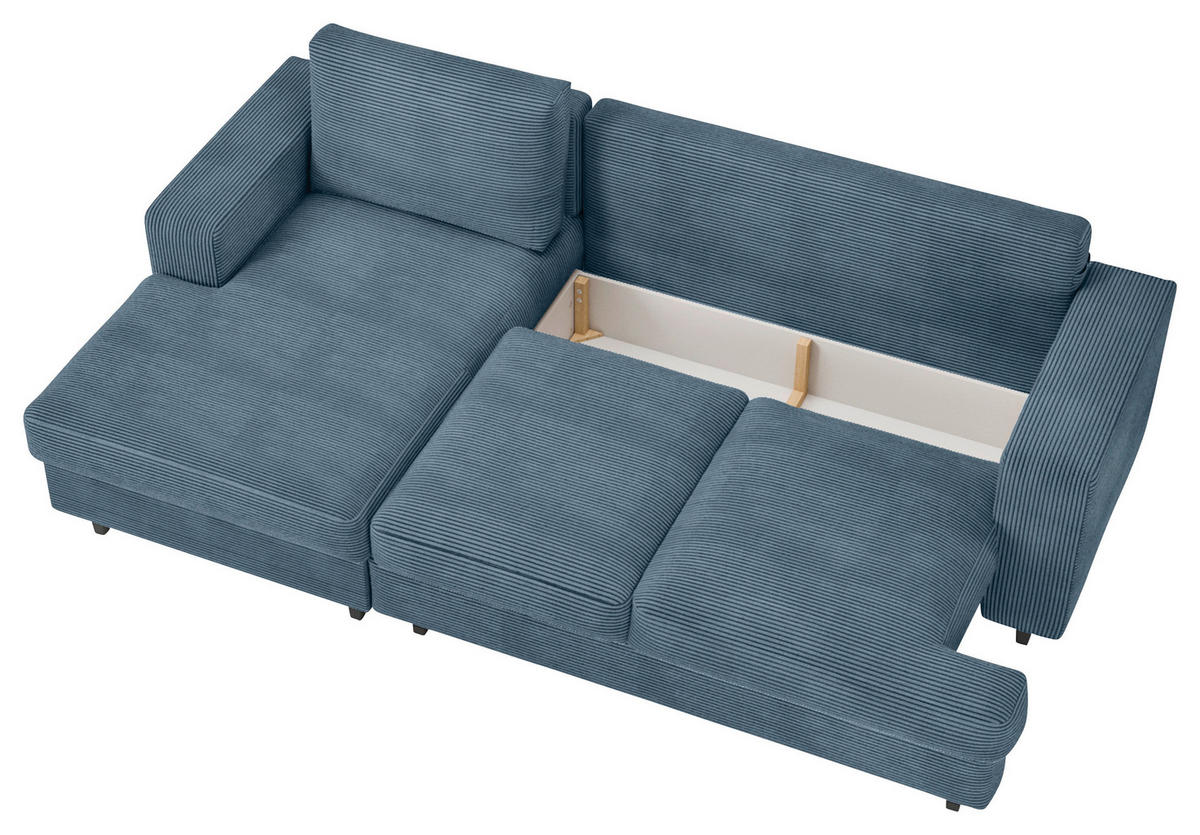 ECKSOFA Blau Cord, Velours  - Blau/Schwarz, Design, Holz/Textil (140/247cm) - MID.YOU