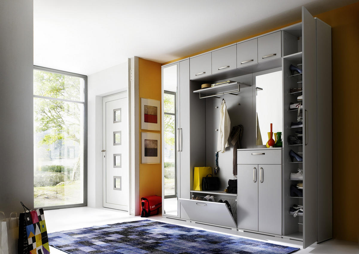 GARDEROBE 8-teilig  in 242/233/36 cm  - Grau, Design, Glas/Holzwerkstoff (242/233/36cm) - Moderano