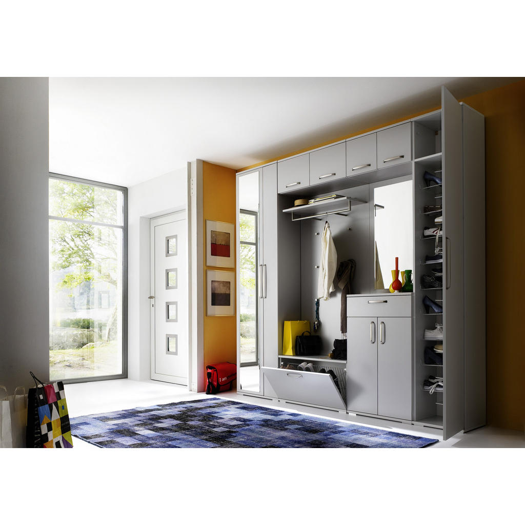 Thumbnail - Moderano Garderobe, Grau, Glas, Holzwerkstoff, 8-teilig, 1 Schubladen, 242x233x36 cm, Made in Germany, stehend, Garderob...