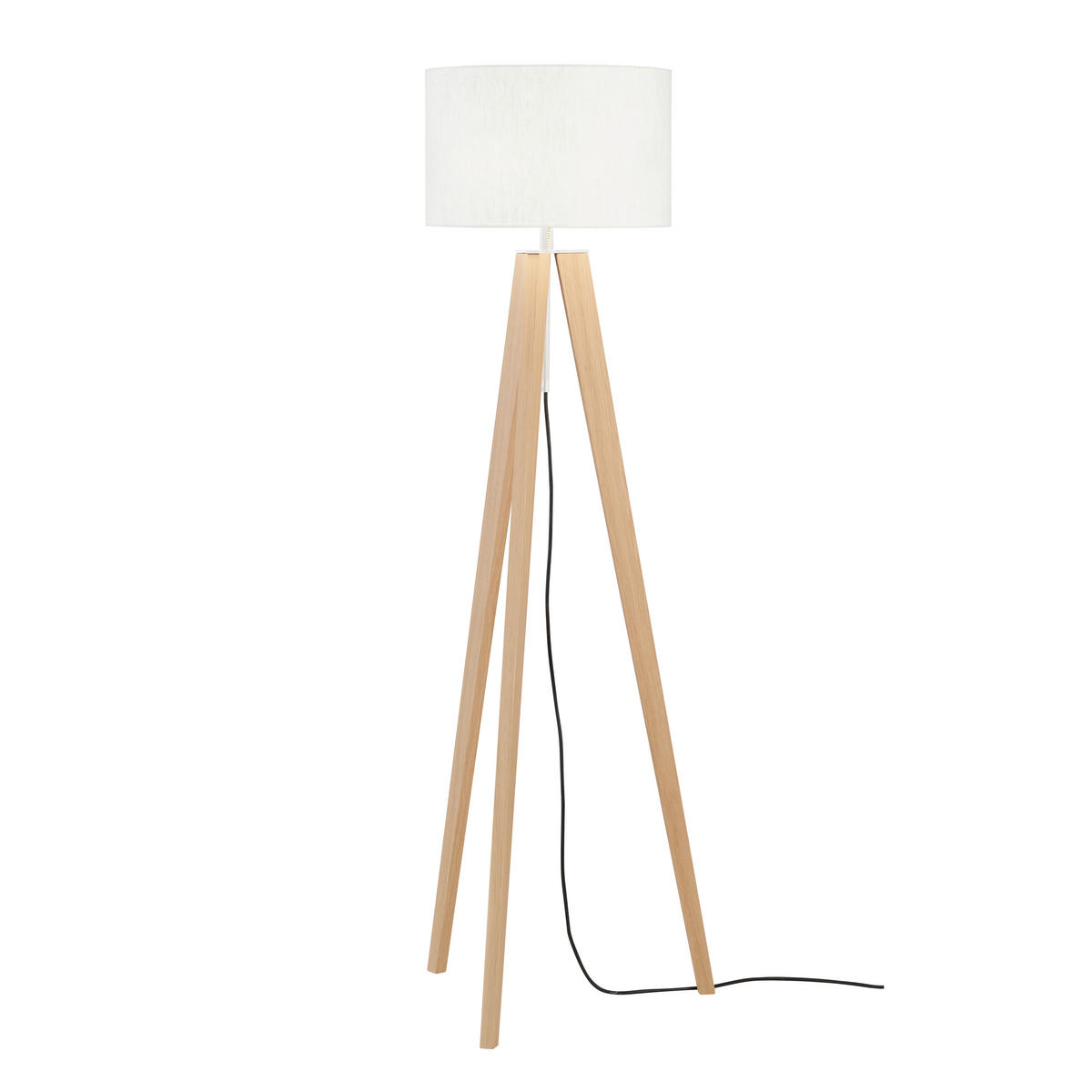 STOJACÍ LAMPA, 54/140-164 cm  - bílá/barvy niklu, Natur, kov/dřevo (54/140-164cm) - Fischer & Honsel