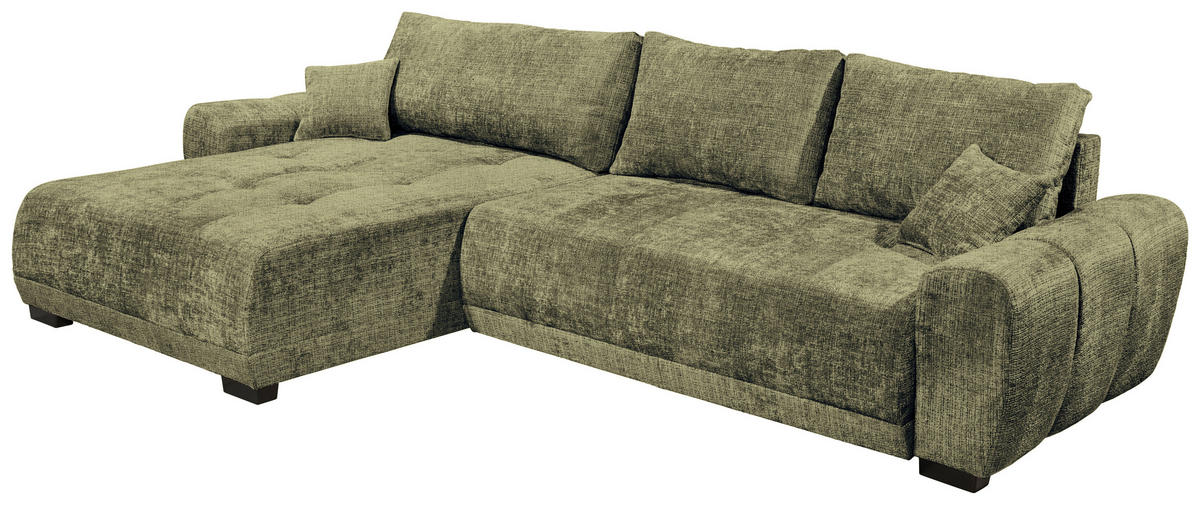 HÖRNBÄDDSOFFA 3-sits i chenille mörkgrön  - svart/mörkgrön, Basics, textil/plast (321/184cm) - Livetastic