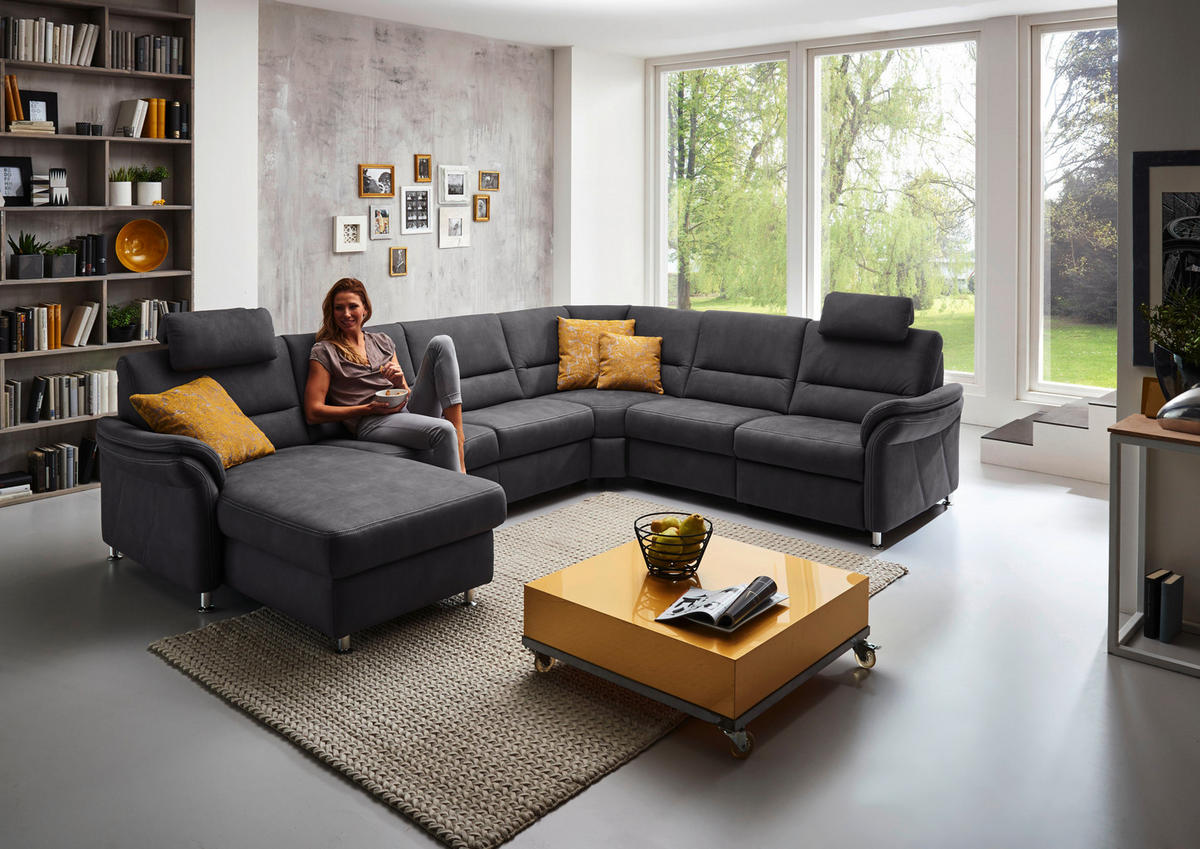 WOHNLANDSCHAFT Grau Mikrofaser  - Beige/Alufarben, Design, Textil/Metall (173/330/262cm) - Beldomo System