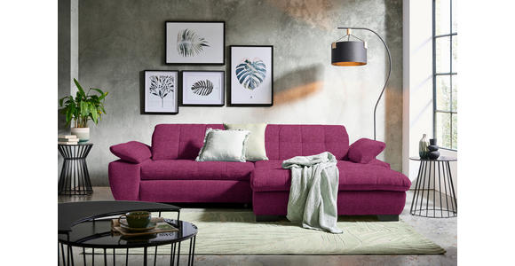 ECKSOFA  in Webstoff Lila Rücken echt, Kopfteilverstellung  265/180 cm  - Lila/Schwarz, Design, Textil/Metall (265/180cm) - Carryhome