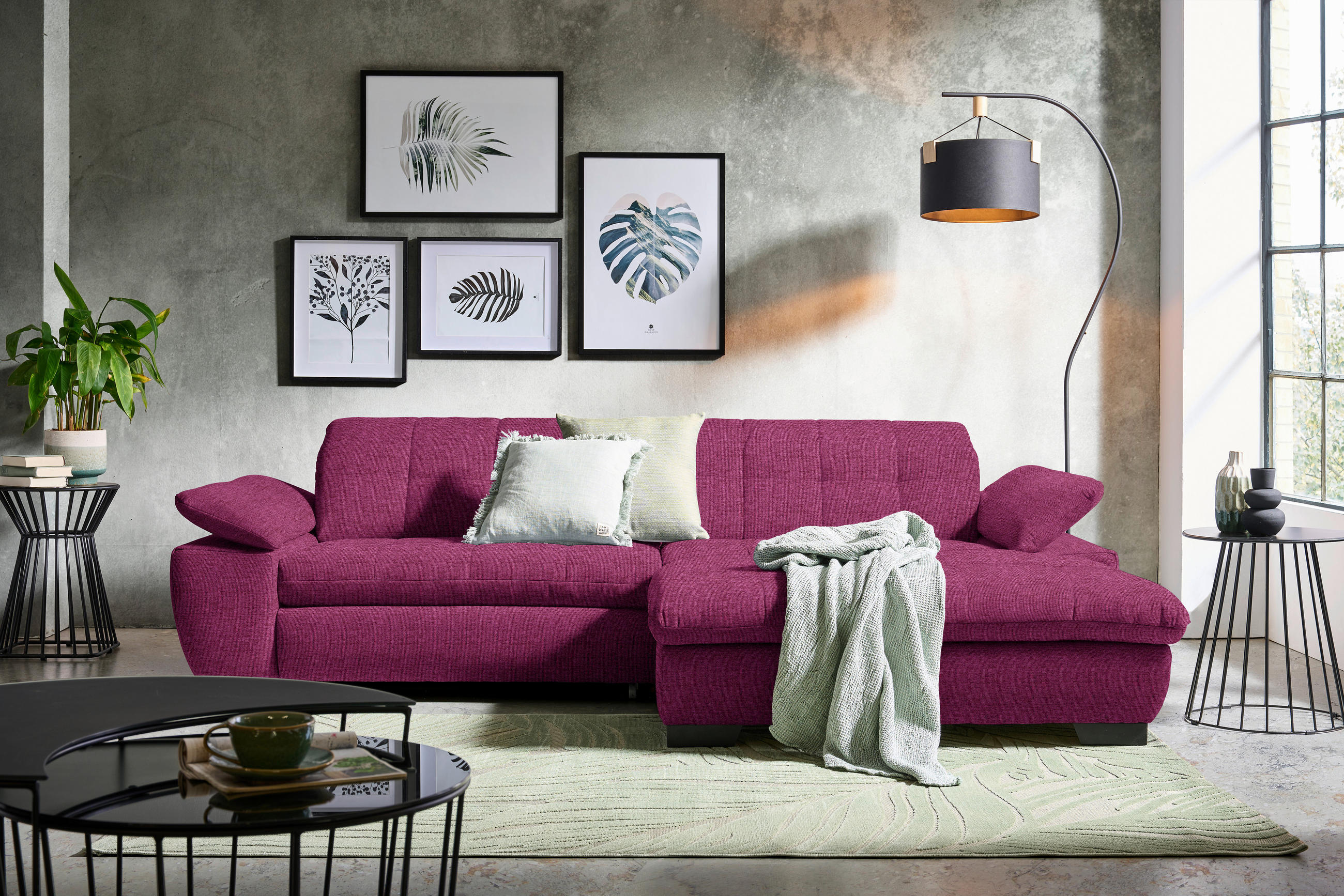 ECKSOFA in Webstoff Lila  265/180 cm  - Lila/Schwarz, Design, Textil/Metall (265/180cm) - Carryhome