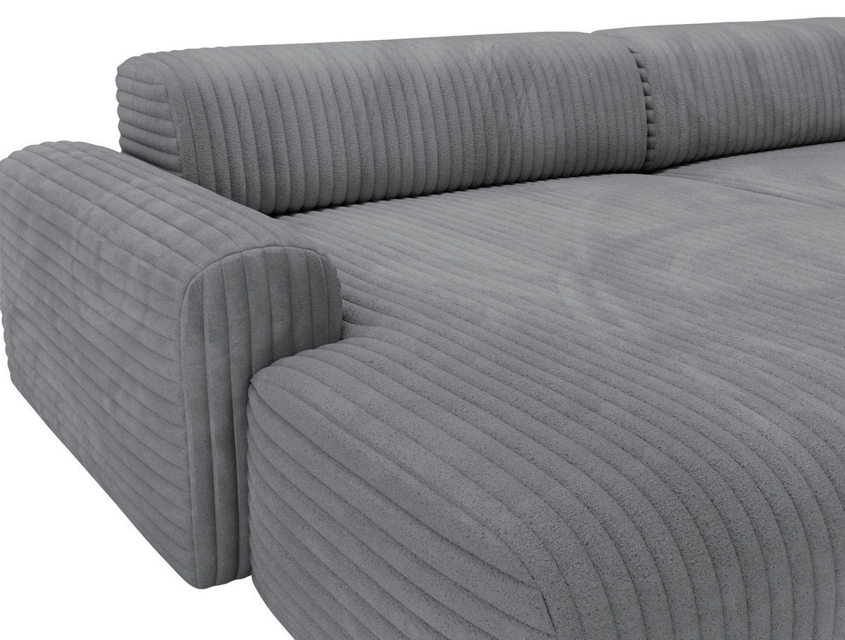 ECKSOFA Dunkelgrau Cord  - Dunkelgrau/Schwarz, Design, Kunststoff/Textil (178/292cm) - home24