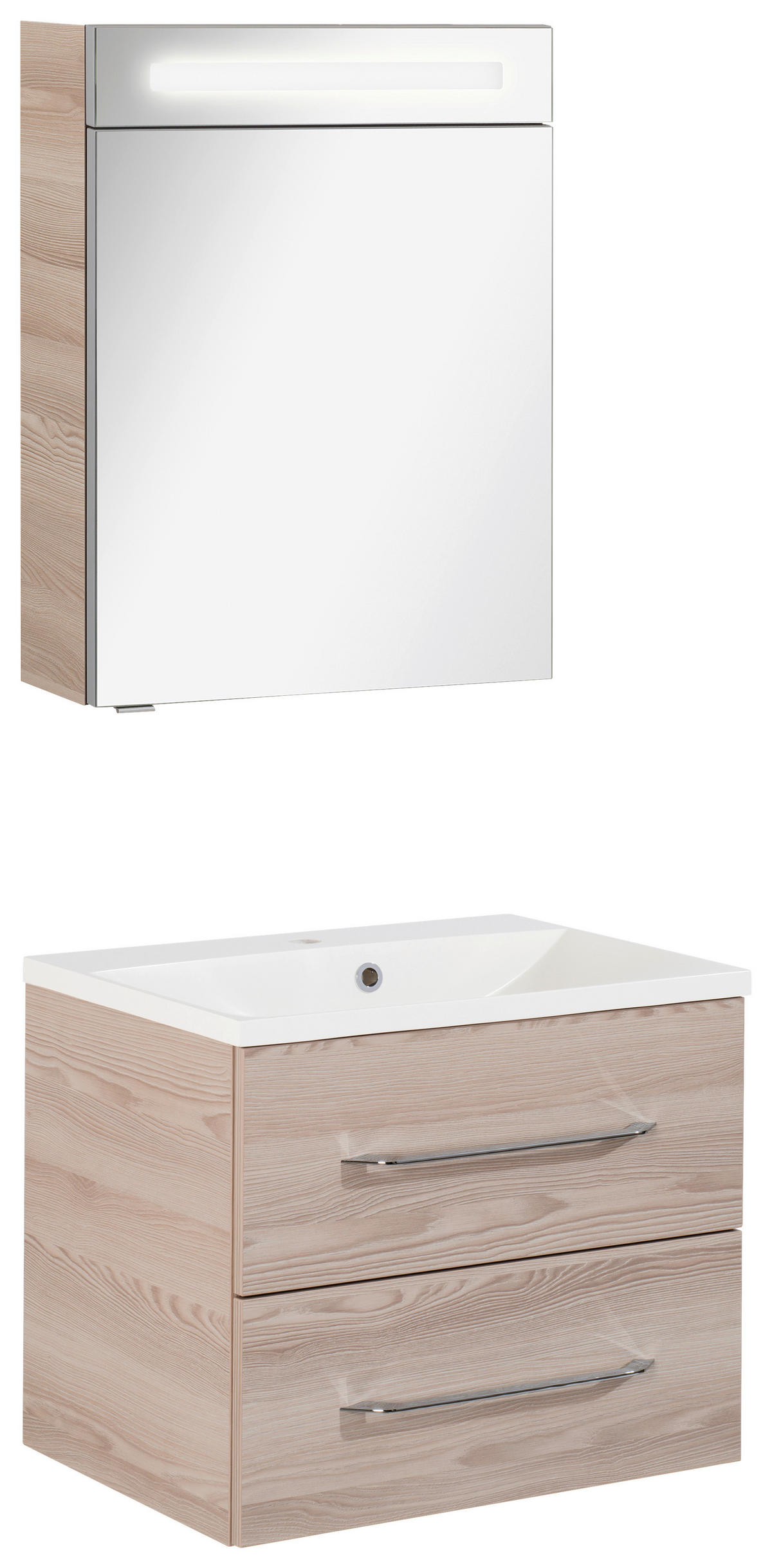 BADEZIMMER 3-teilig  in 60 cm  - Chromfarben/Eschefarben, MODERN, Glas/Holzwerkstoff (60cm) - MID.YOU