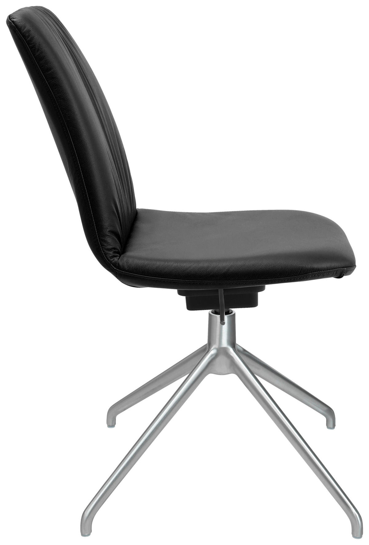 STUHL  in Aluminium Echtleder pigmentiert  - Schwarz/Alufarben, Design, Leder/Metall (46/81,5-84,5/55cm) - Johann Jakob