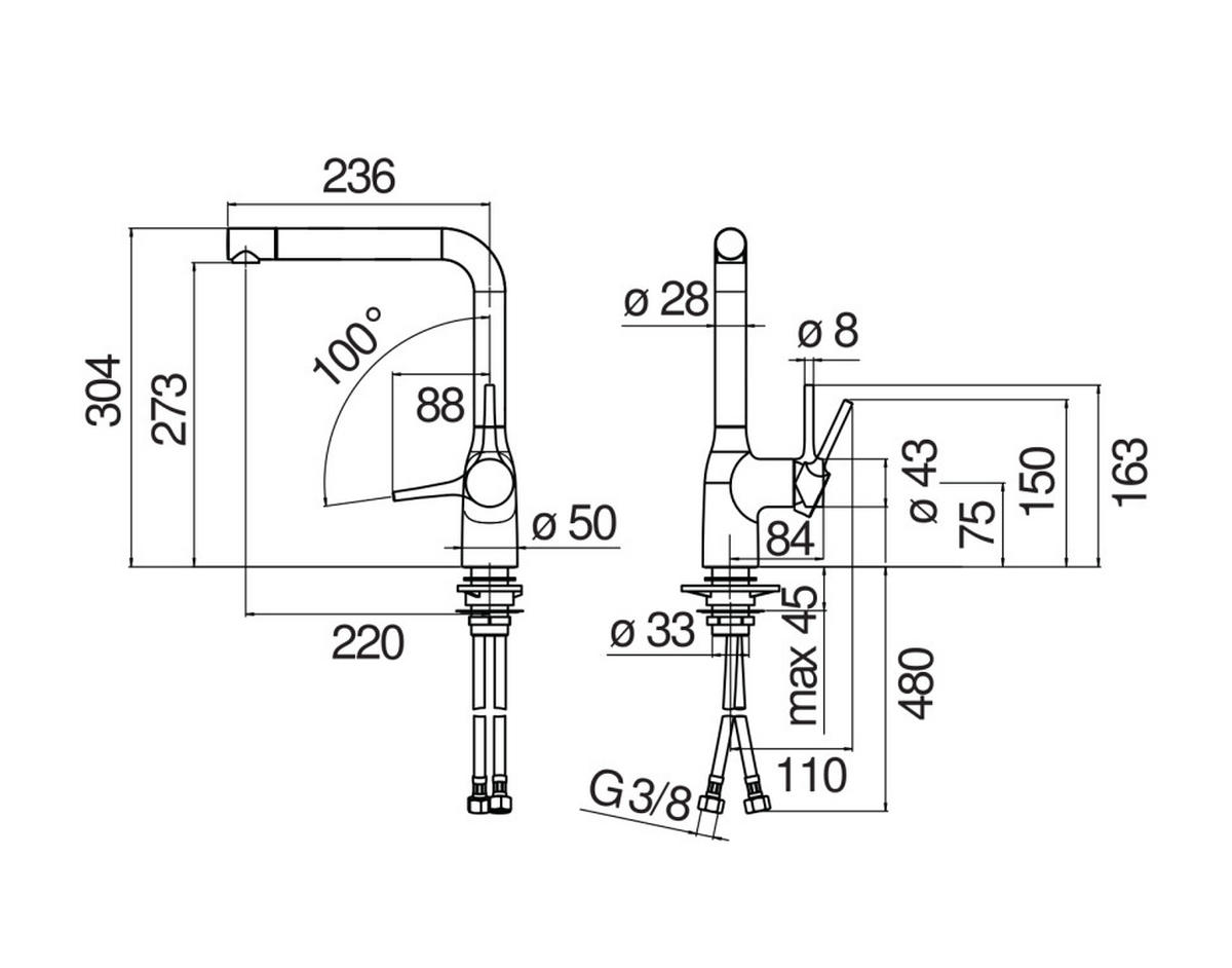 KÜCHENARMATUR - Chromfarben, Basics, Metall (57/30/7cm) - HKT