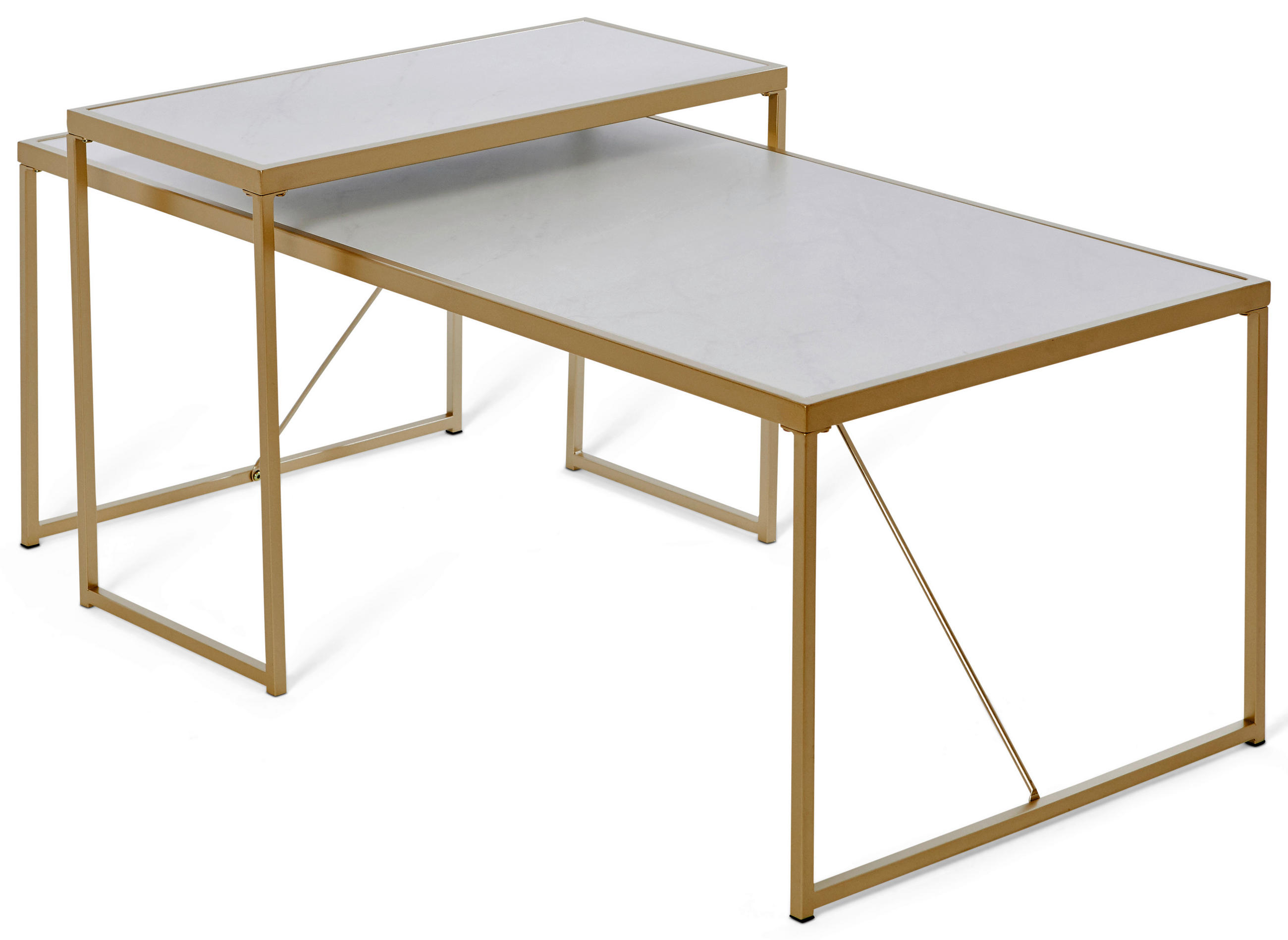 COUCHTISCHSET 120/70/52 cm rechteckig Weiß, Goldfarben  - Goldfarben/Weiß, KONVENTIONELL, Holzwerkstoff/Metall (120/70/52cm) - Livetastic