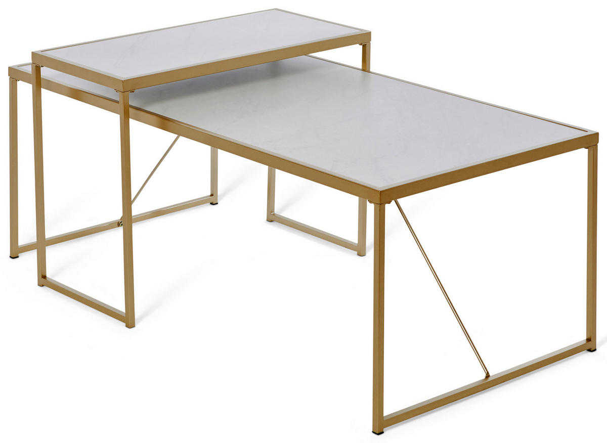COUCHTISCHSET 120/70/52 cm rechteckig Weiß, Goldfarben  - Goldfarben/Weiß, KONVENTIONELL, Holzwerkstoff/Metall (120/70/52cm) - Livetastic