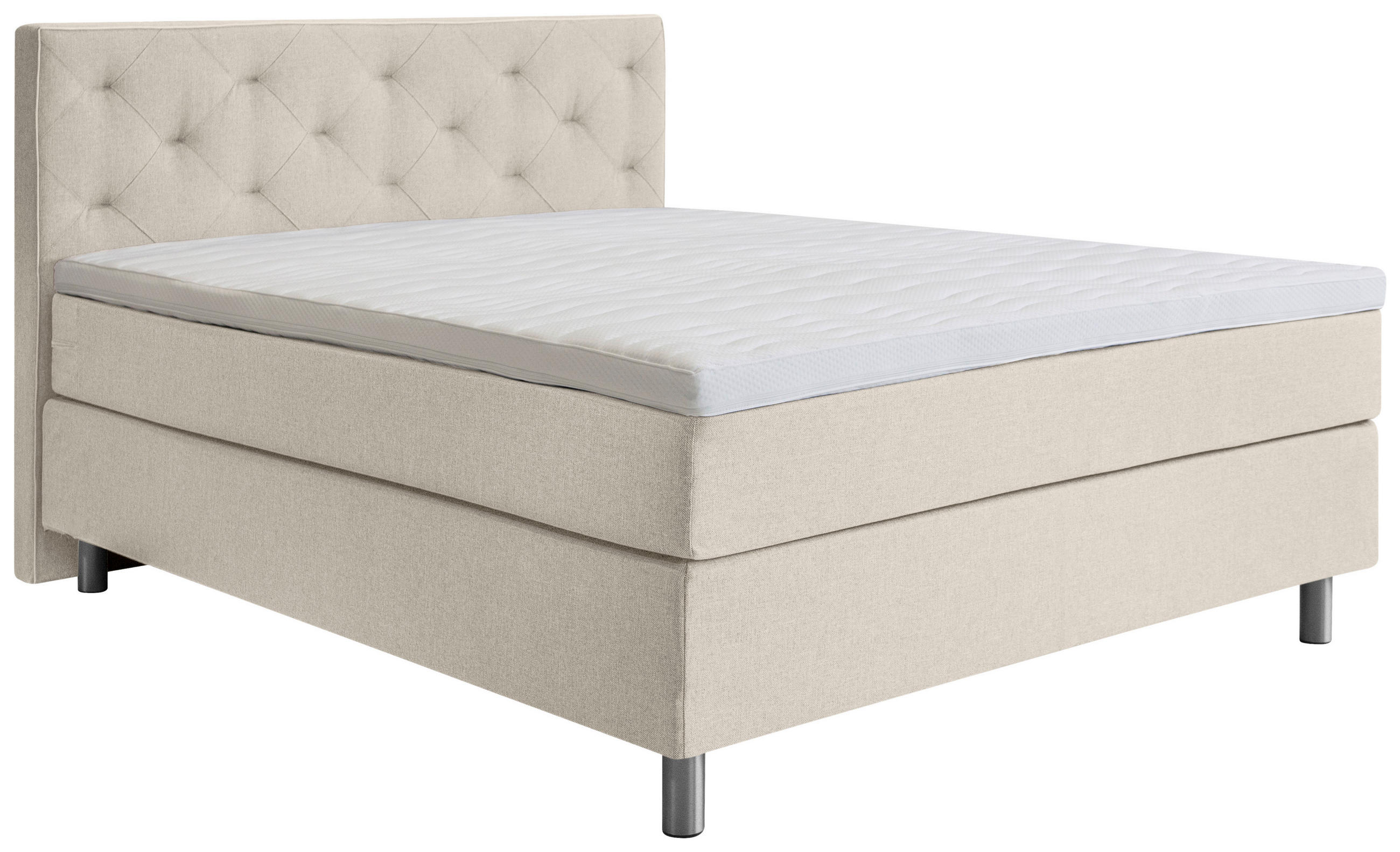 BOXSPRINGBETT 160/200 cm,  in Beige, Matratze, gepolstertes Kopfteil, Topper, H4 = sehr fest  - Beige/Alufarben, KONVENTIONELL, Textil/Metall (160/200cm) - Welnova