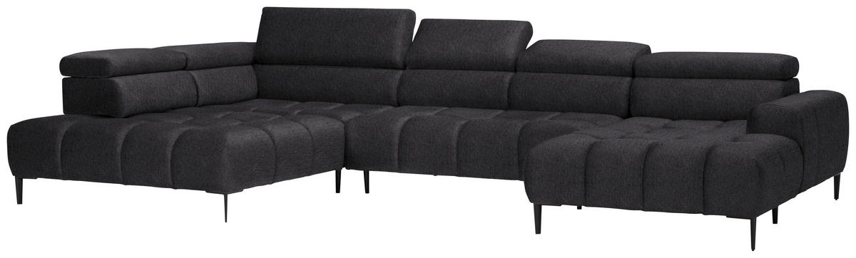 WOHNLANDSCHAFT in Samt, Webstoff Dunkelgrau  - Dunkelgrau/Schwarz, Design, Textil/Metall (216/385/177cm) - Welnova