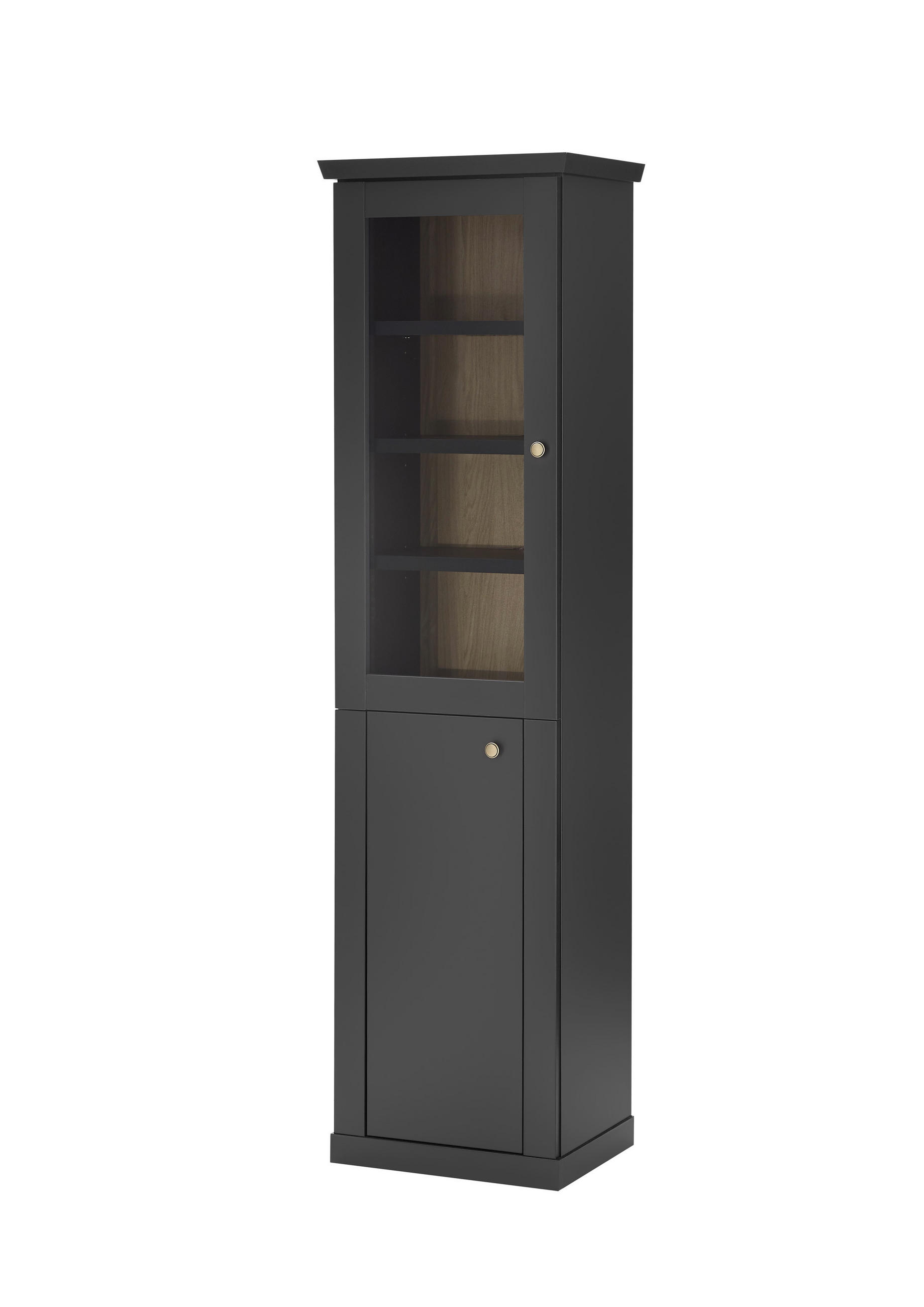 VITRINE  in Schwarz, Eichefarben - Eichefarben/Messingfarben, Design, Holzwerkstoff/Metall (55/200/39cm) - MID.YOU