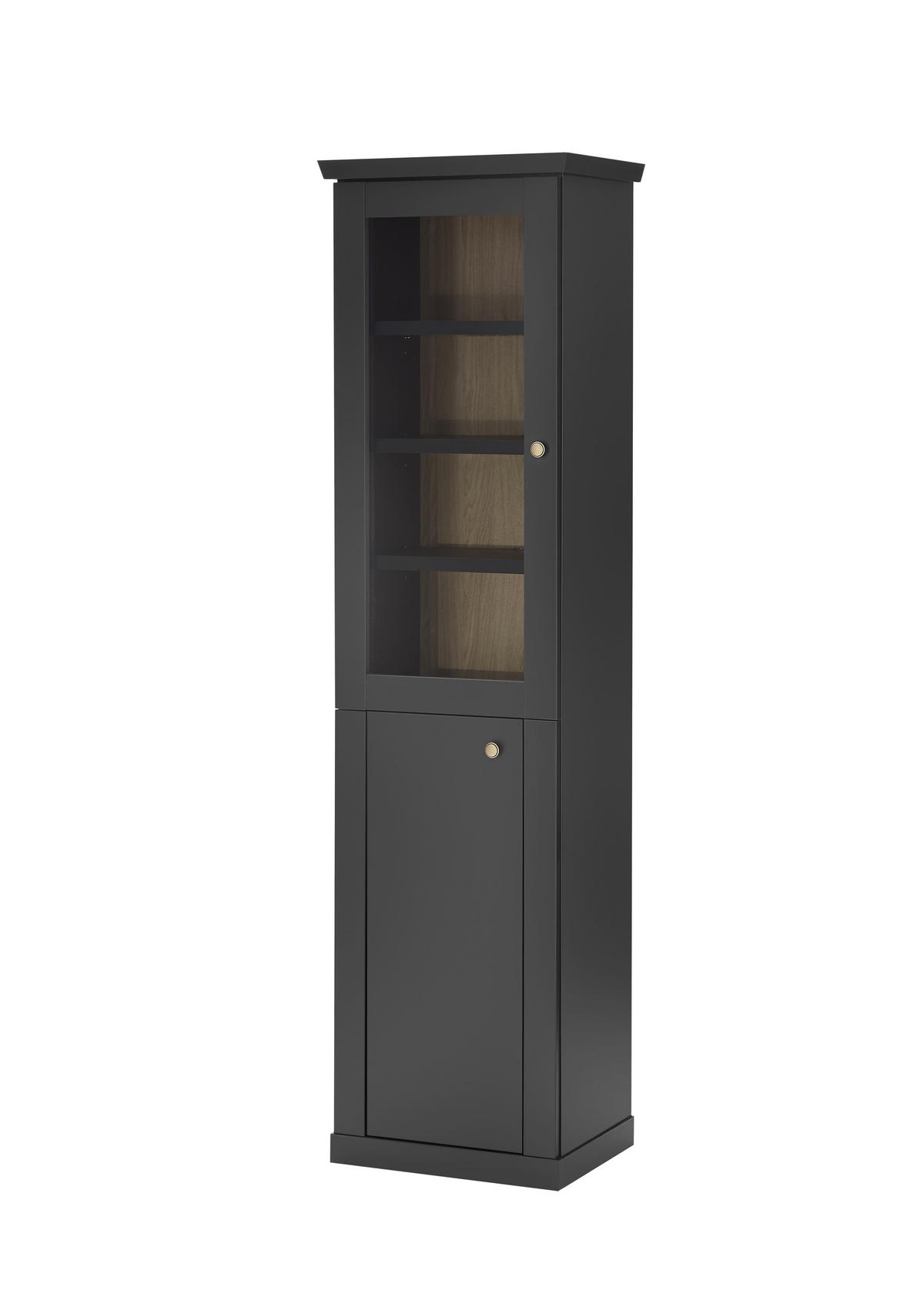 VITRINE  in Schwarz, Eichefarben  - Eichefarben/Messingfarben, Design, Holzwerkstoff/Metall (55/200/39cm) - MID.YOU