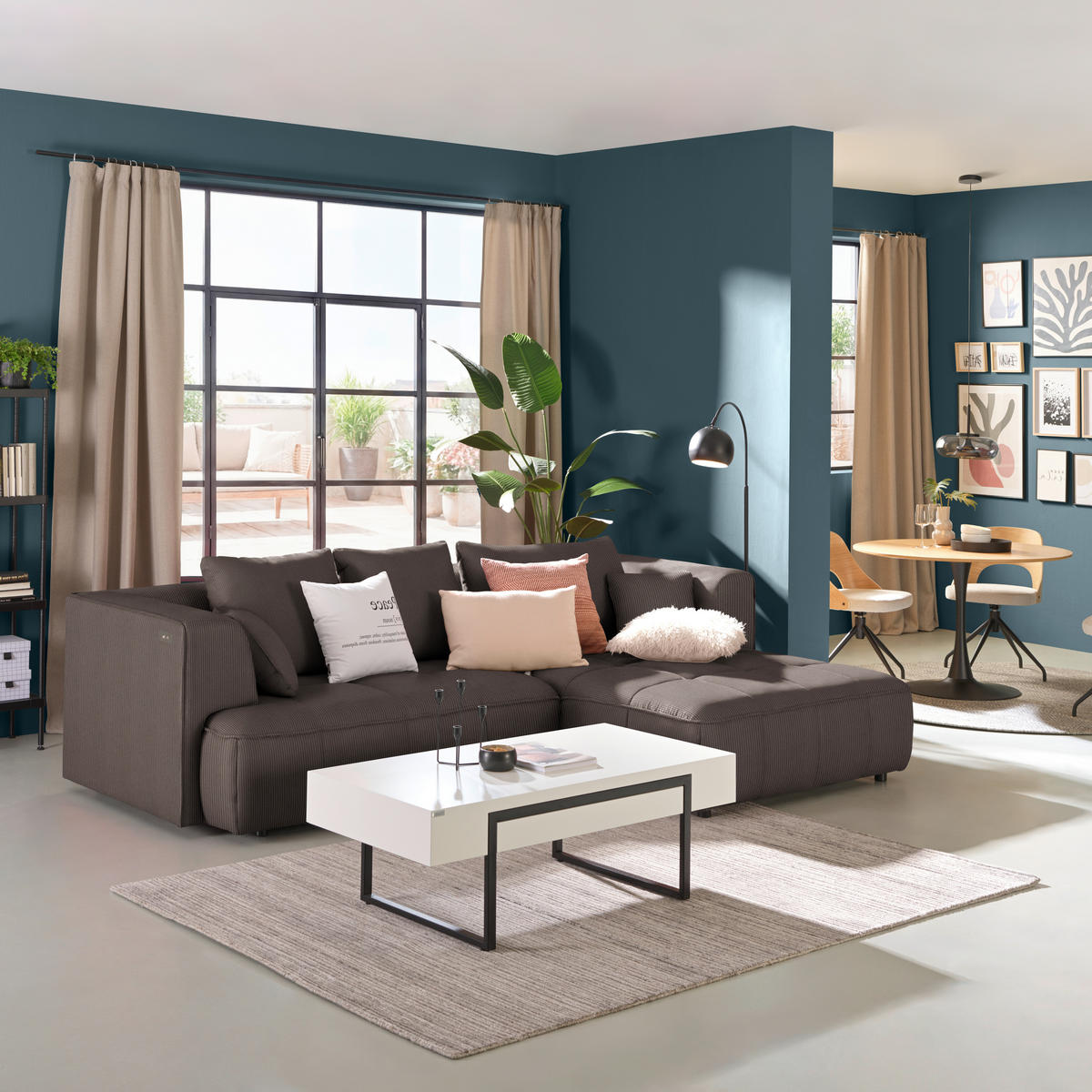ECKSOFA Dunkelbraun Feincord Zierkissen, Rückenkissen, Sitzvorzug  - Dunkelbraun/Schwarz, Design, Kunststoff/Textil (288/188cm) - Welnova
