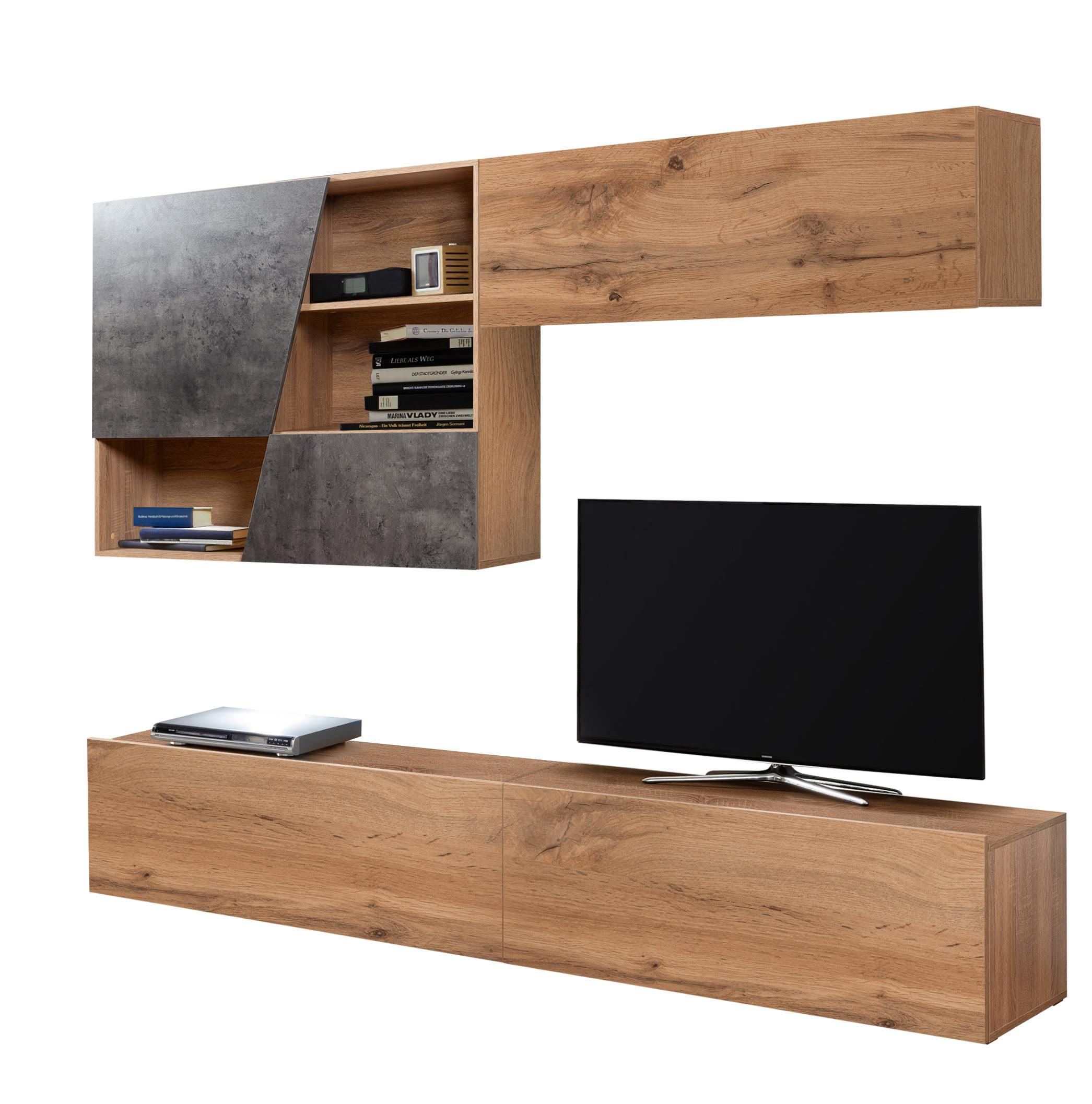 REGAL ZA DNEVNI BORAVAK boje hrasta, tamno siva   - siva/tamno siva, Moderno, drvni materijal/plastika (240/170/40cm) - Ti'me