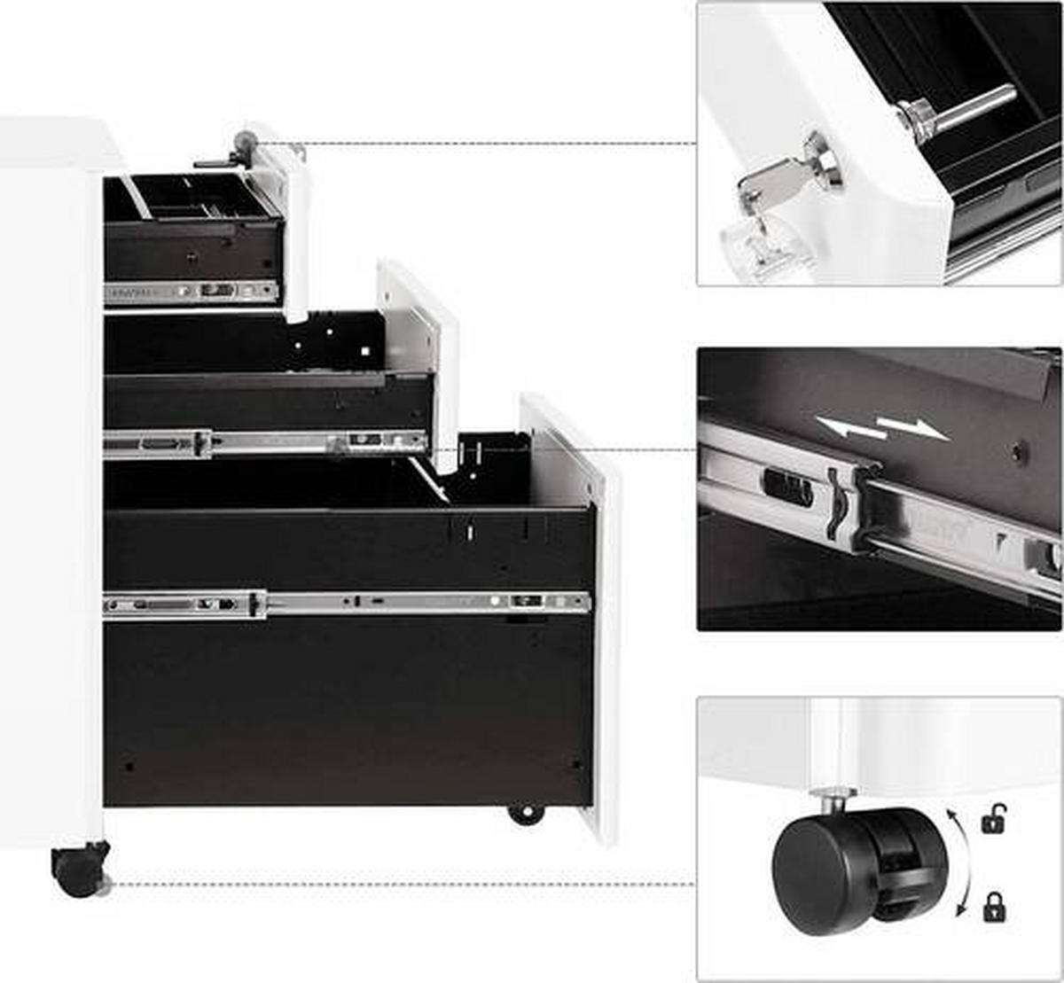 POJÍZDNÝ KONTEJNER, 30/59,2/46 cm - bílá, Basics, kov/plast (30/59,2/46cm) - Boxxx